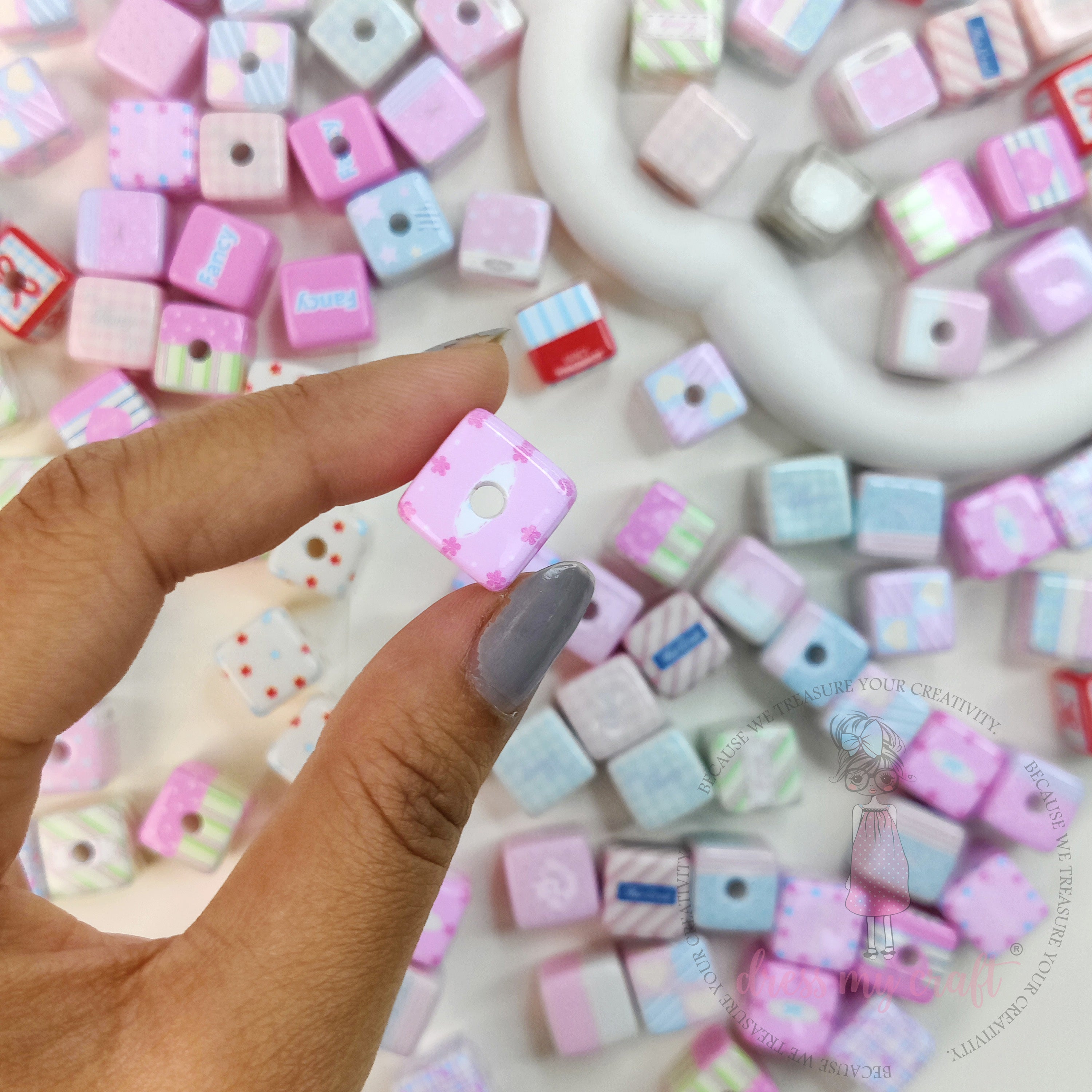 Multicolor Playful Square Beads - 10 Pcs