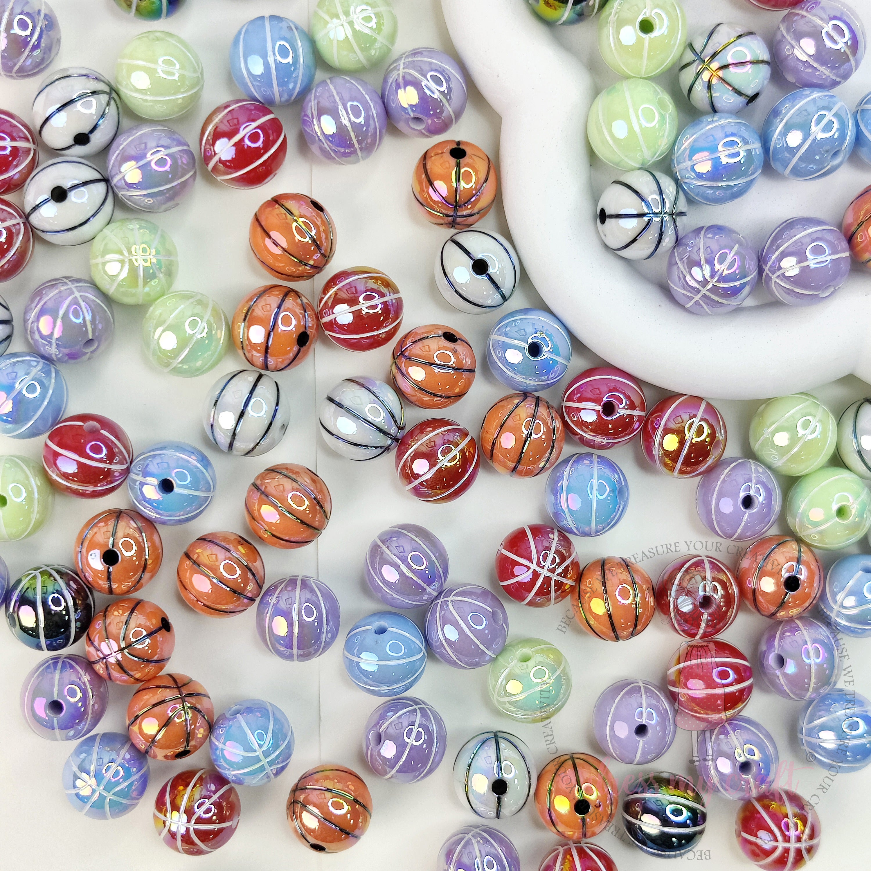 Multicolor Basket Ball Beads - 10 Pcs