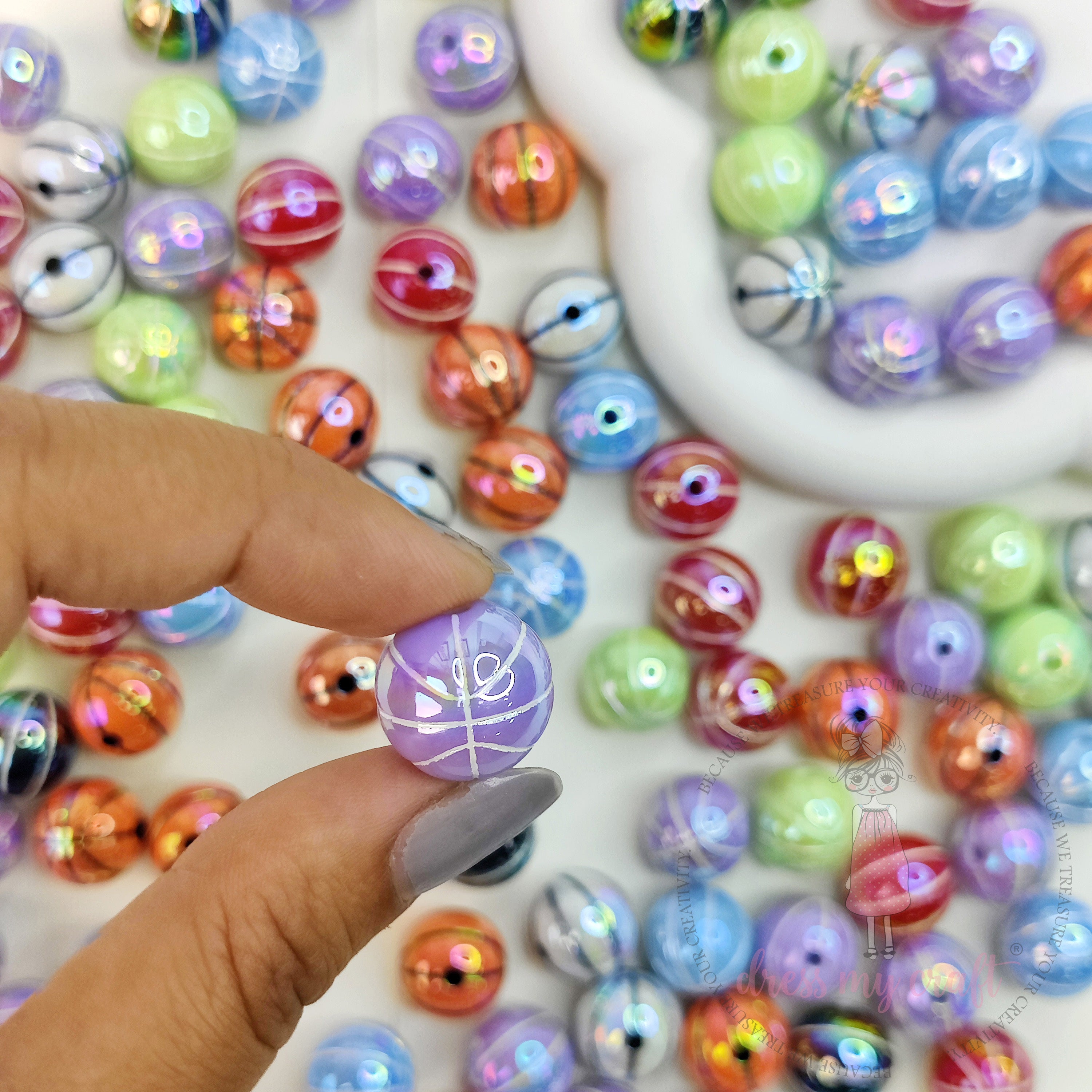 Multicolor Basket Ball Beads - 10 Pcs