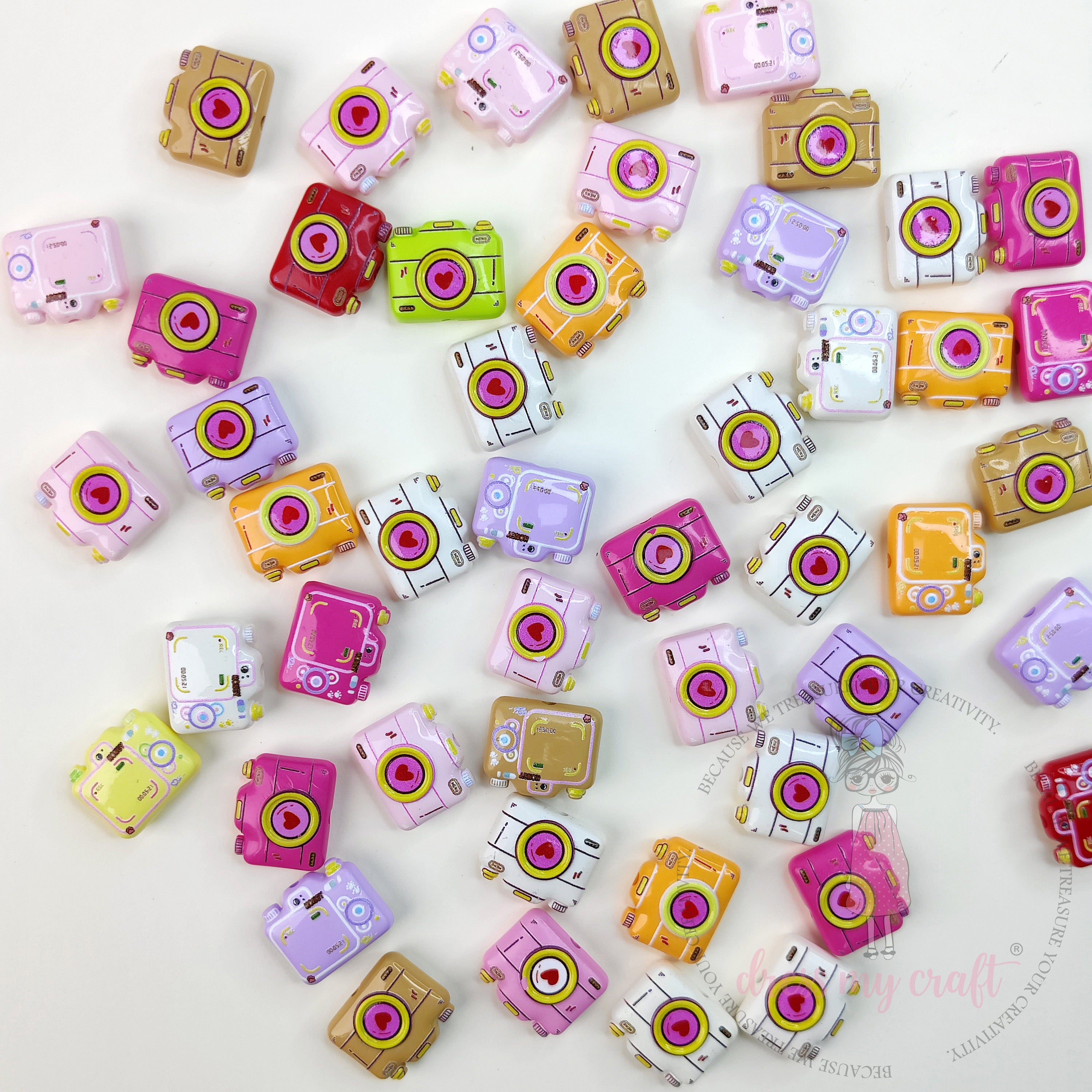 Multicolor Camera Shape Beads - 8 Pcs