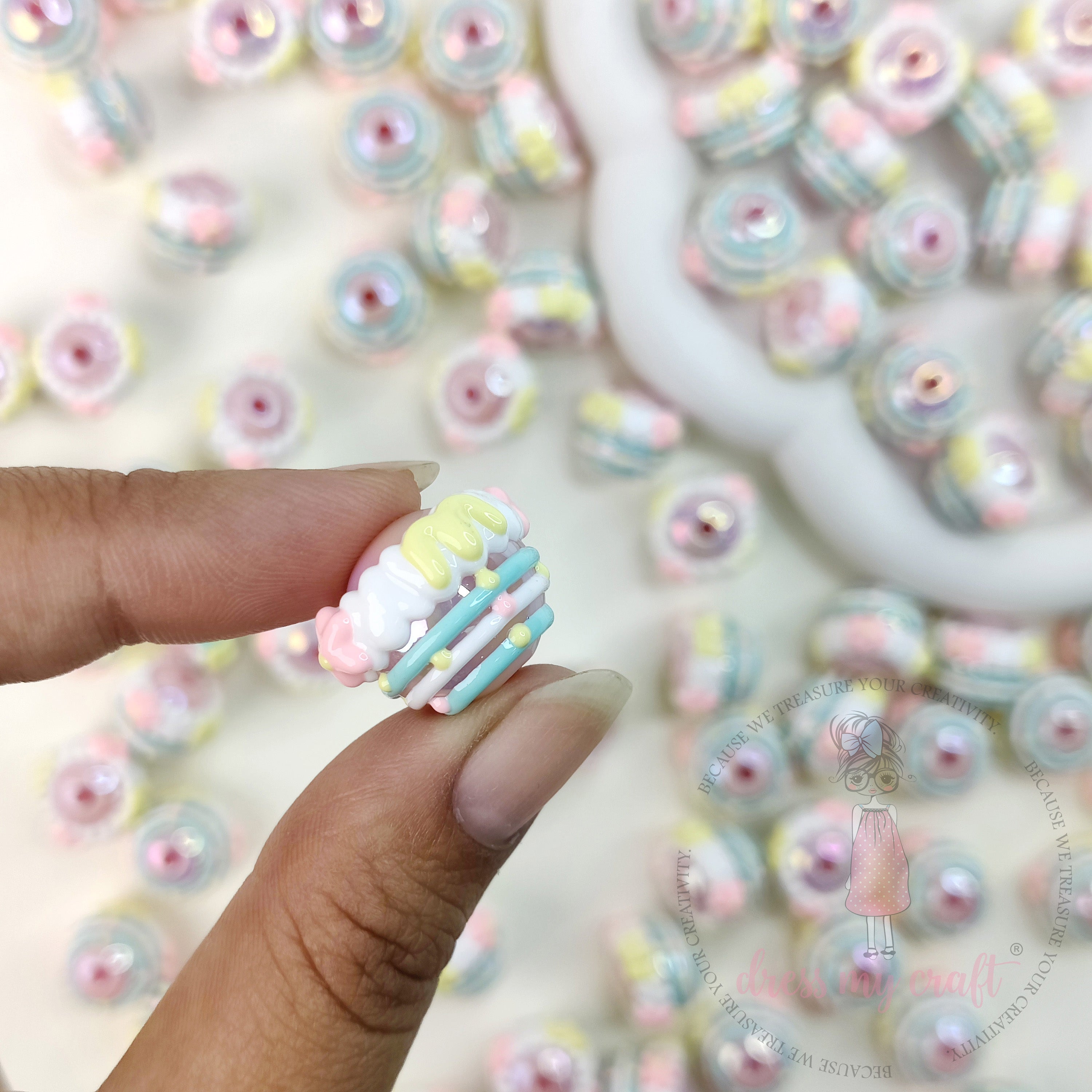 Hand Painted Swirley Rainbow Beads - 6 Pcs