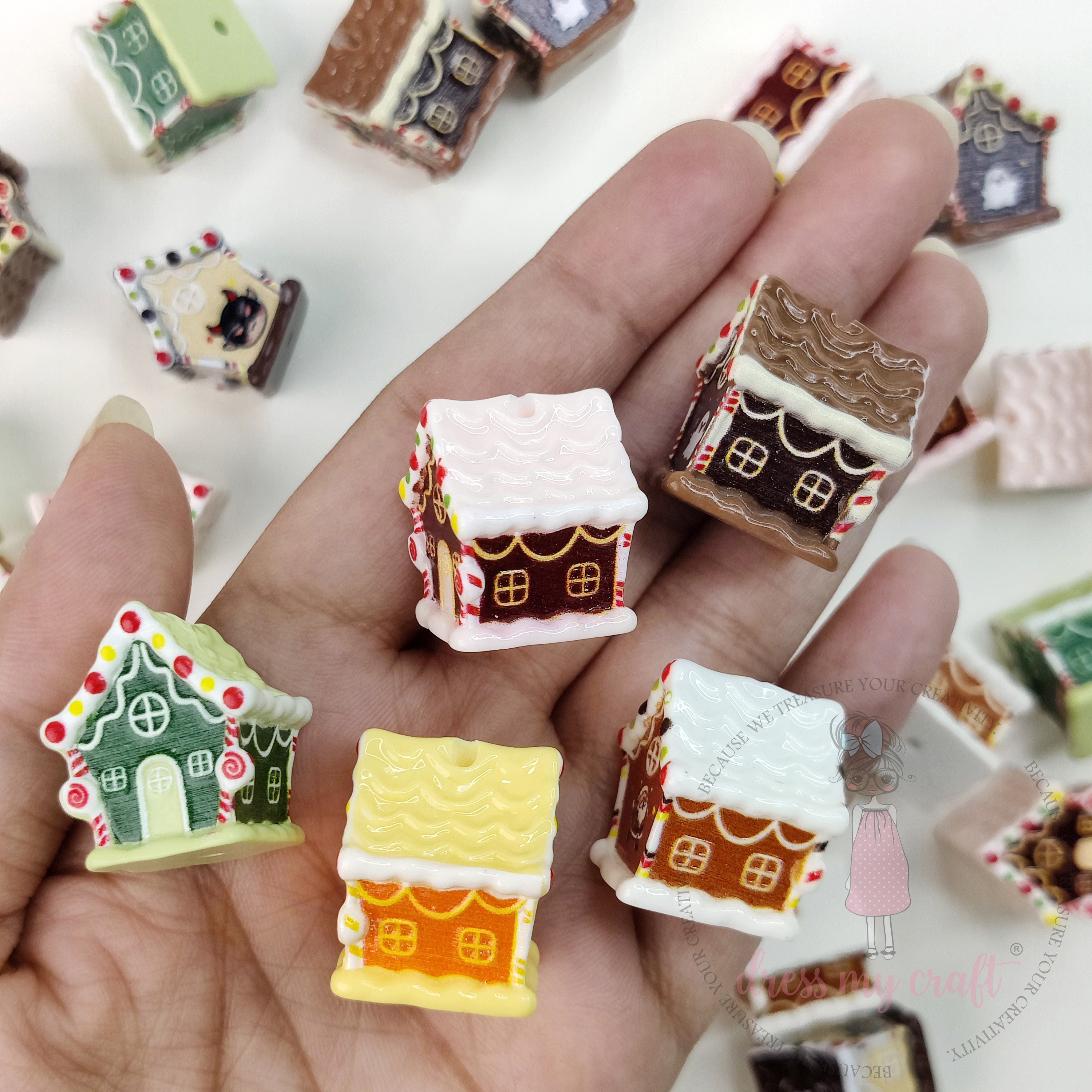 Miniature Ginger Bread House Beads - 4 Pcs