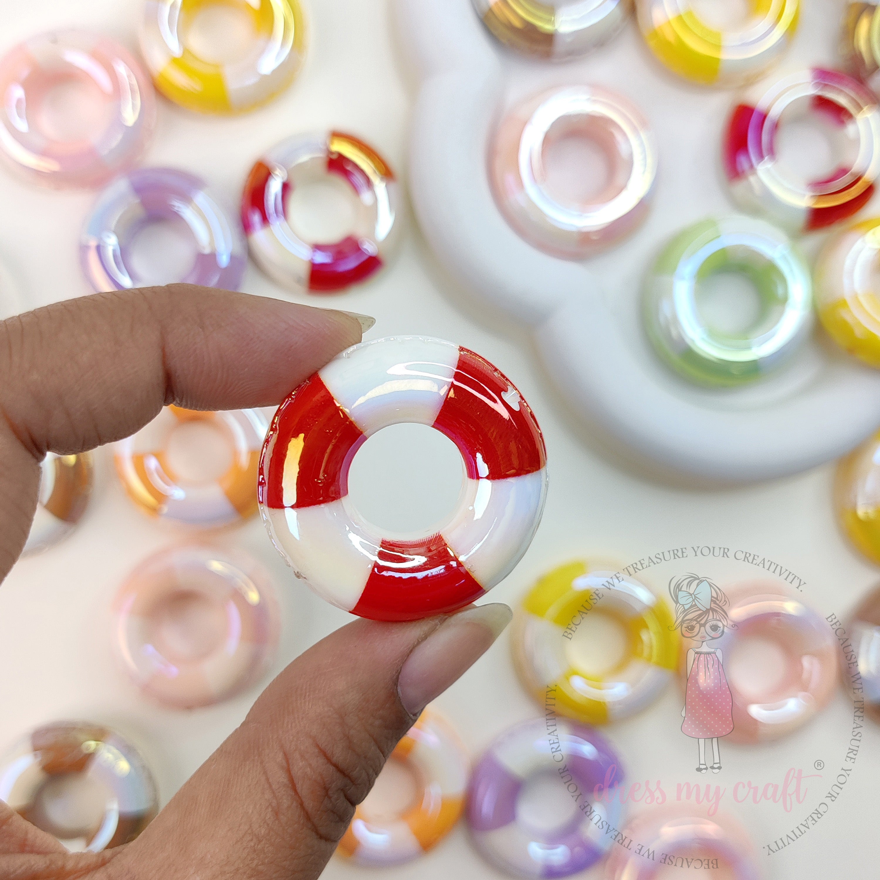 Multicolor Holographic Swimming Tube Beads - 4 Pcs