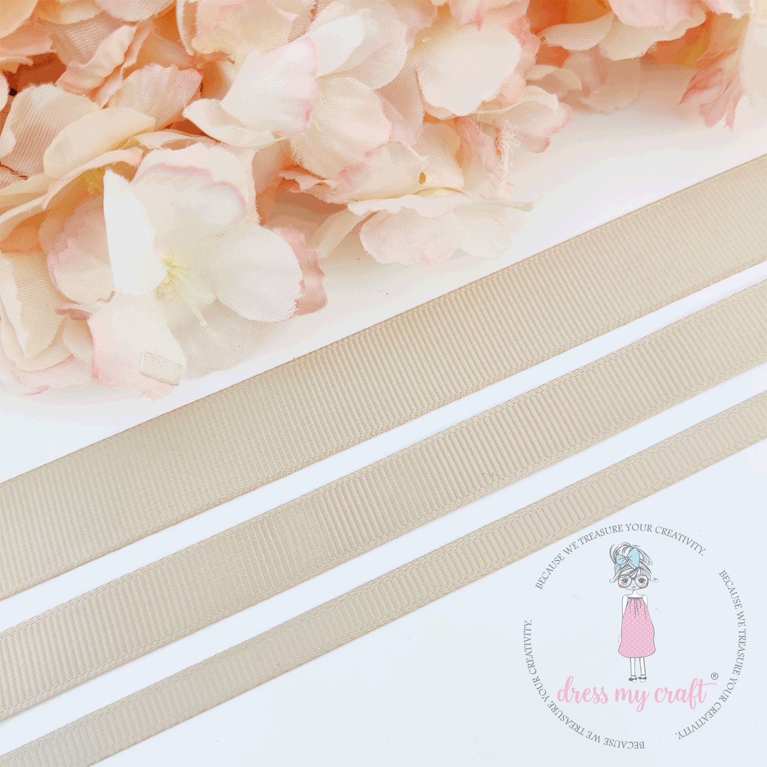 Grosgrain Ribbon Combo - 3 Rolls (6mm, 12mm, 18mm) Beidge