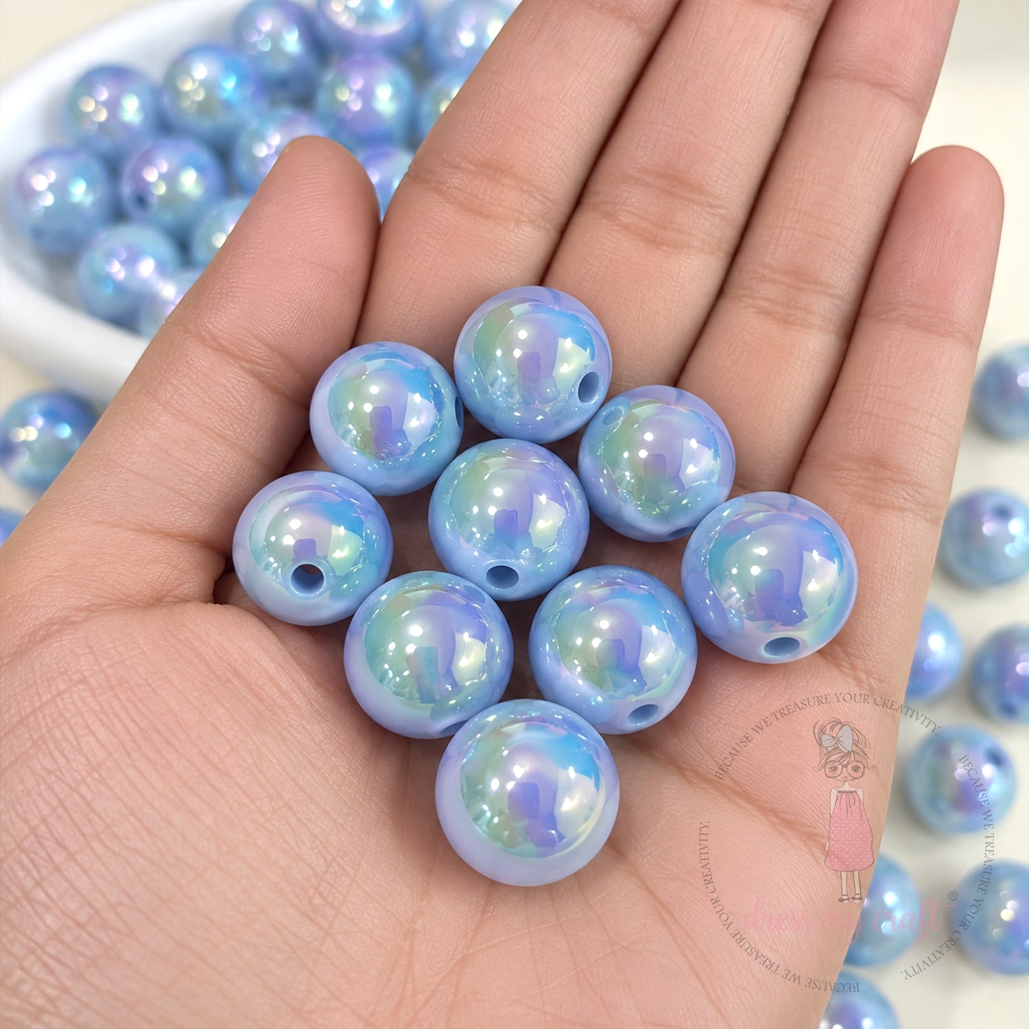 Holographic Premium Acrylic Beads - Ocean Blue