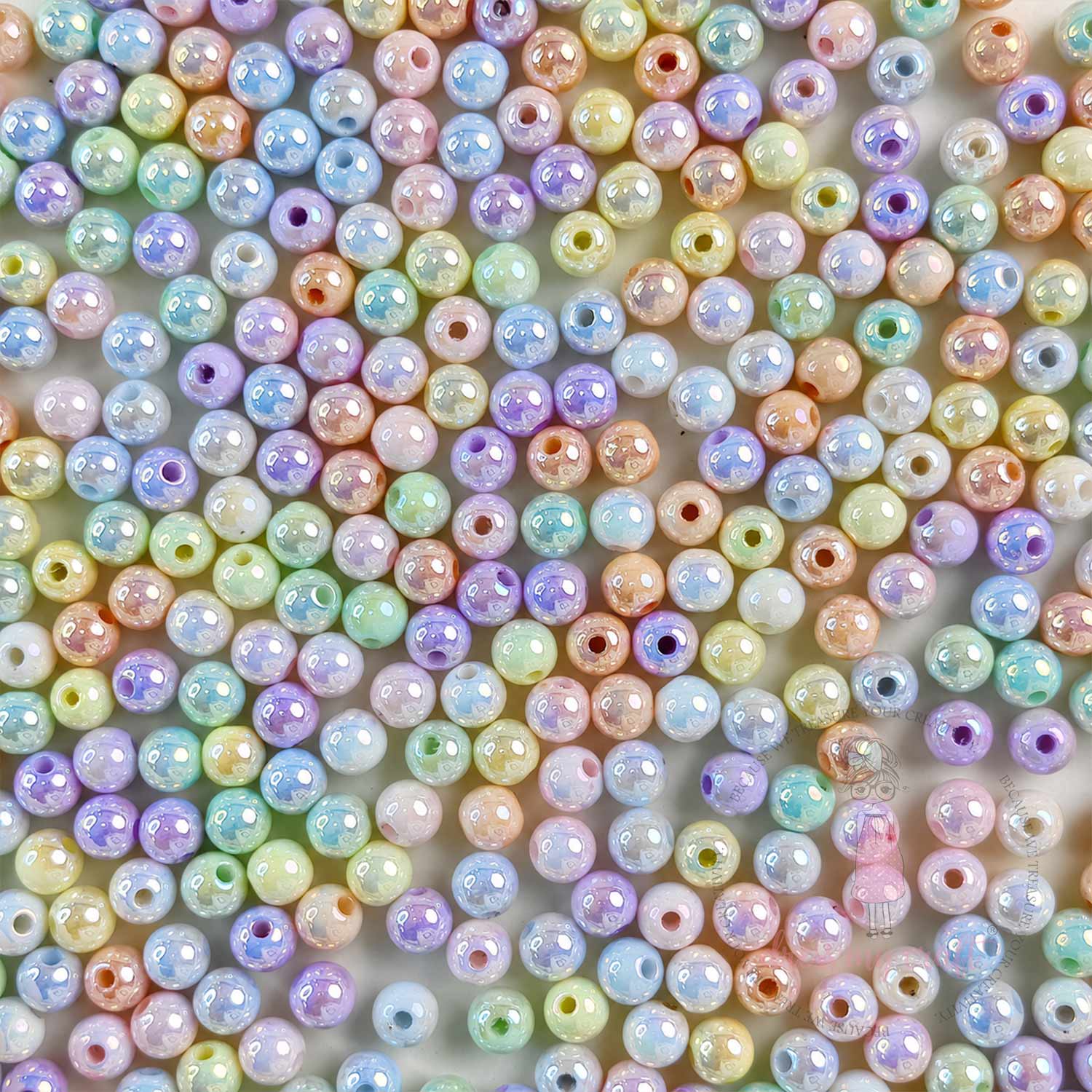 Shimmer with Holographic Acrylic Beads - 8 MM, 50 Pcs