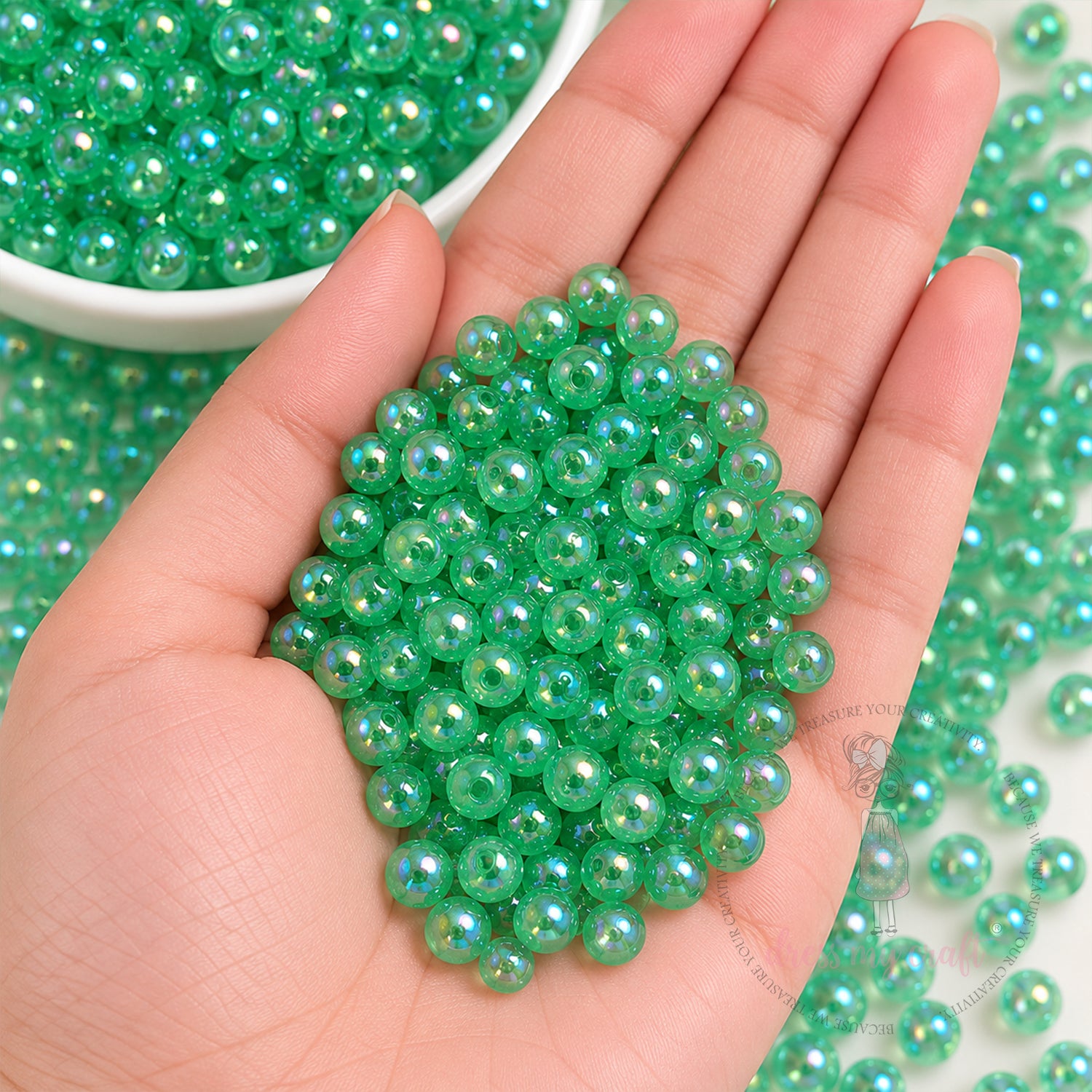 Transparent Rainbow Beads Green - 6 MM, 50 Gms