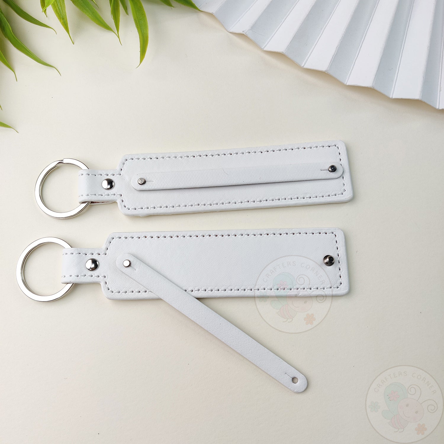 Leather Strap Key-chain - White, 4 Pcs