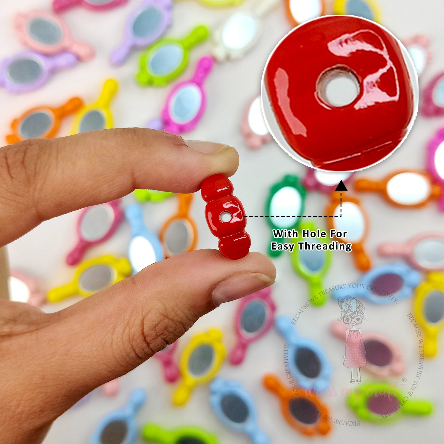 Multicolor Hand Mirror Beads - 5 Pcs