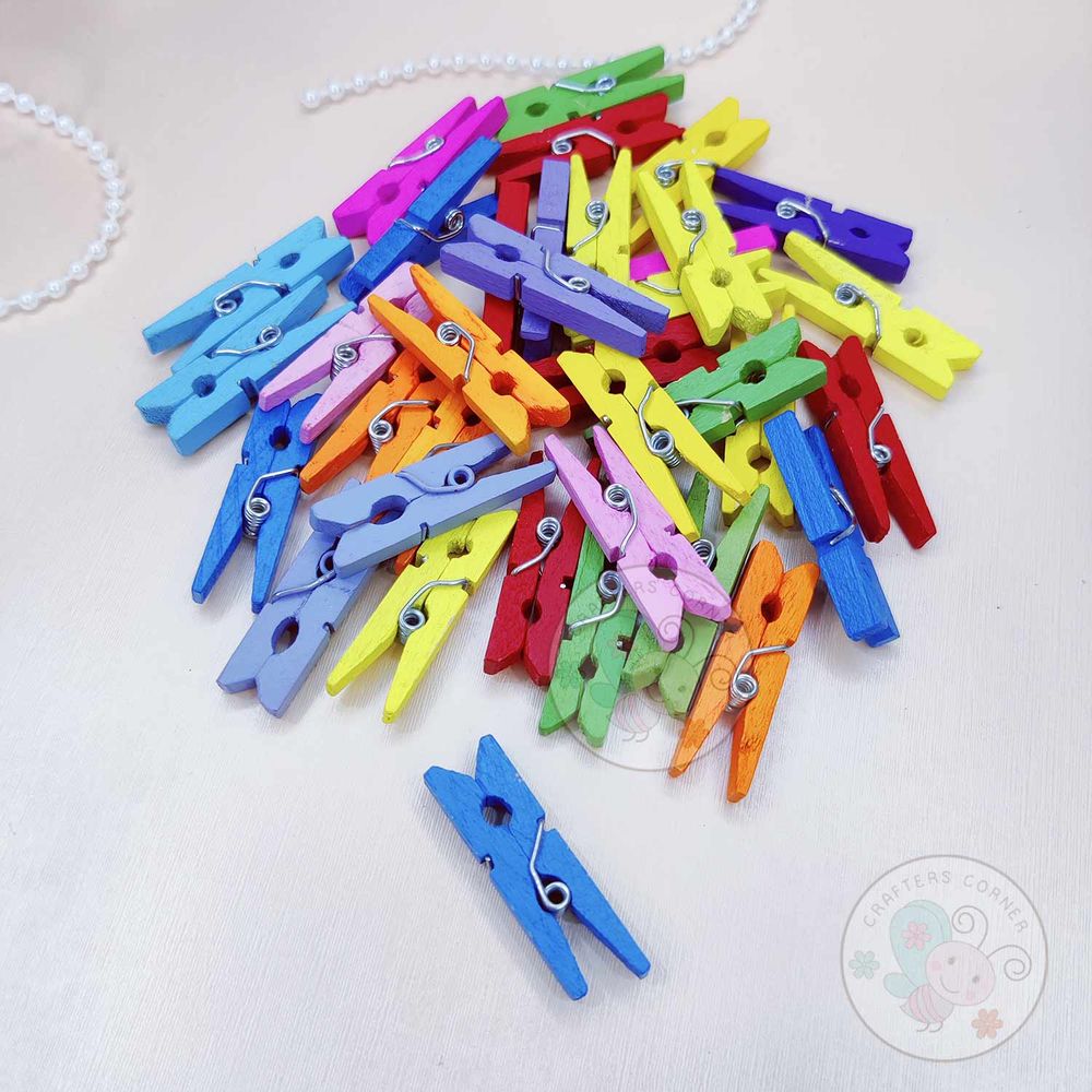 Wooden Paper And Photo Clips - Multicolor
