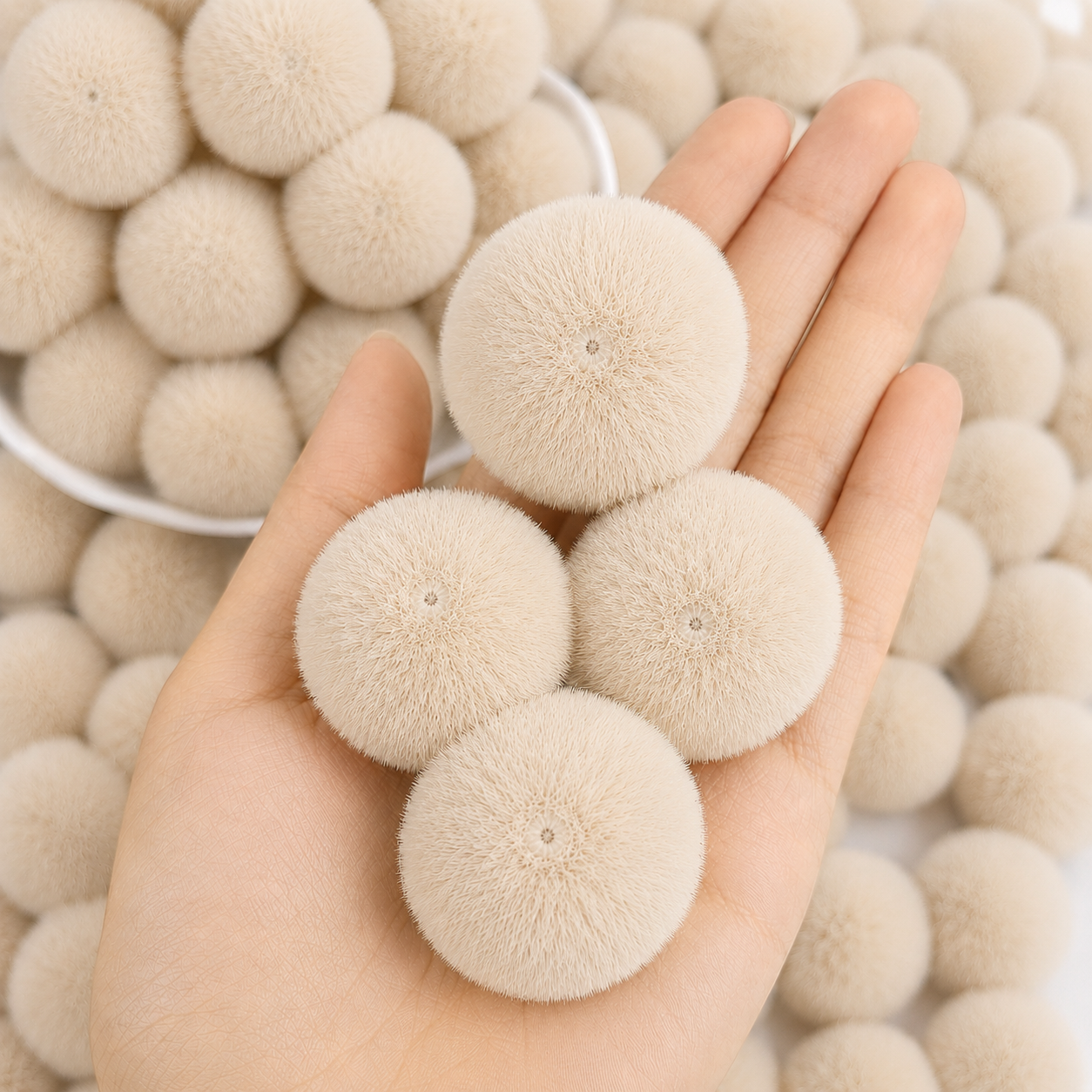 Light Beige Pastel Pom Poms With Loop - Big