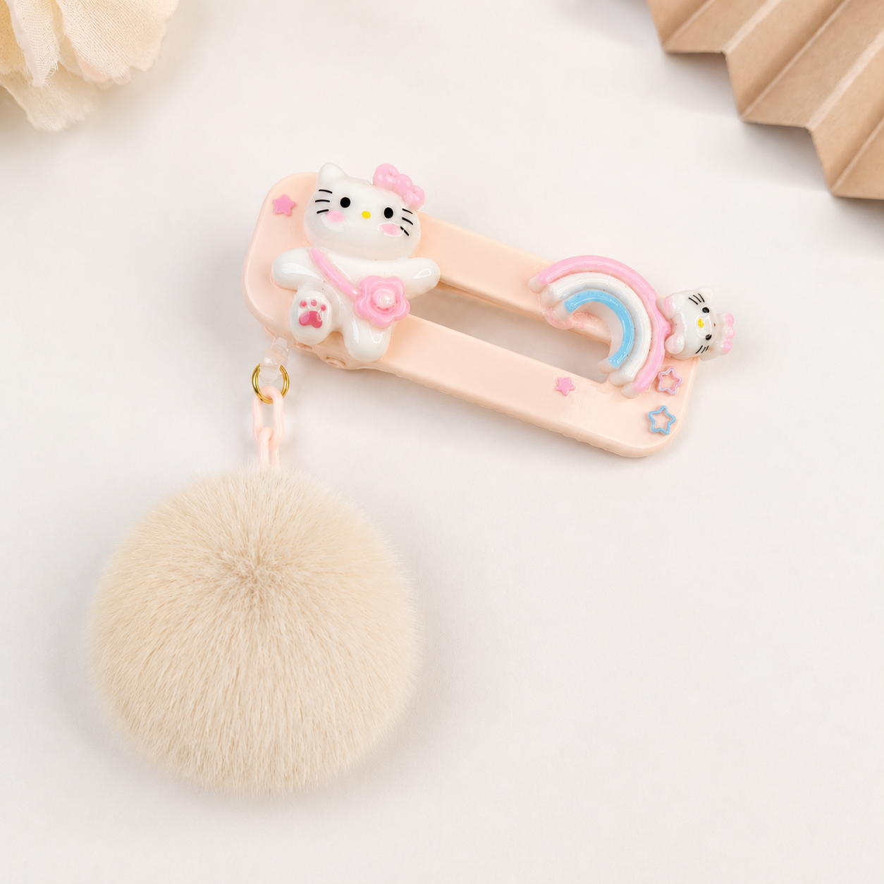 Light Beige Pastel Pom Poms With Loop - Big