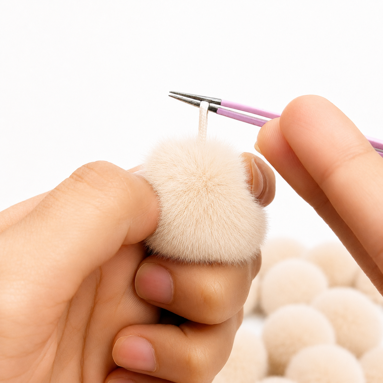 Light Beige Pastel Pom Poms With Loop - Big