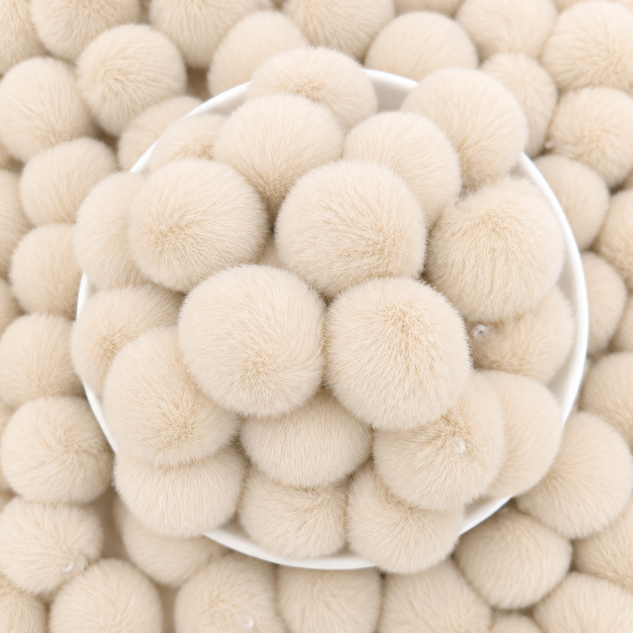 Light Beige Pastel Pom Poms With Loop - Big