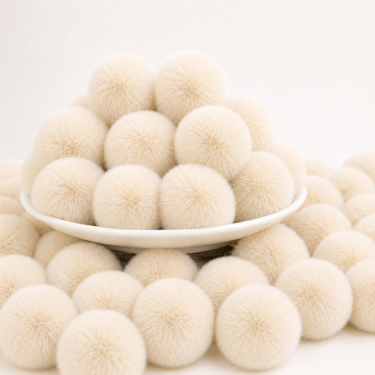 Light Beige Pastel Pom Poms With Loop - Big