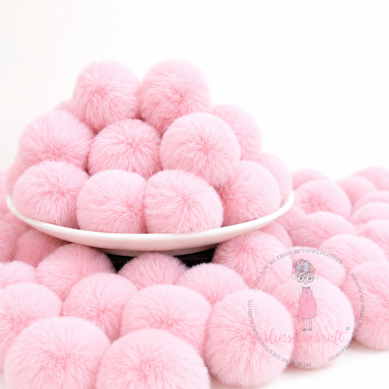 Light Pink Pastel Pom Poms With Loop - Big