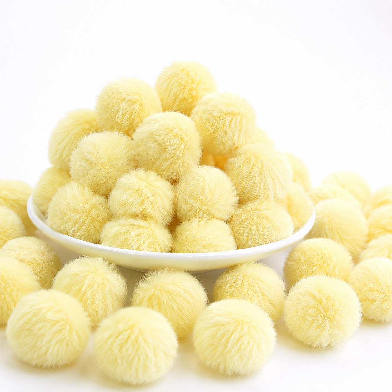 Pale Yellow Pastel Pom Poms With Loop - Medium