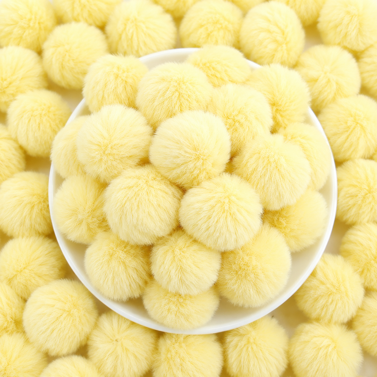 Pale Yellow Pastel Pom Poms With Loop - Medium