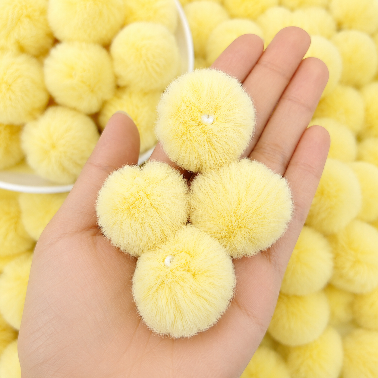 Pale Yellow Pastel Pom Poms With Loop - Medium