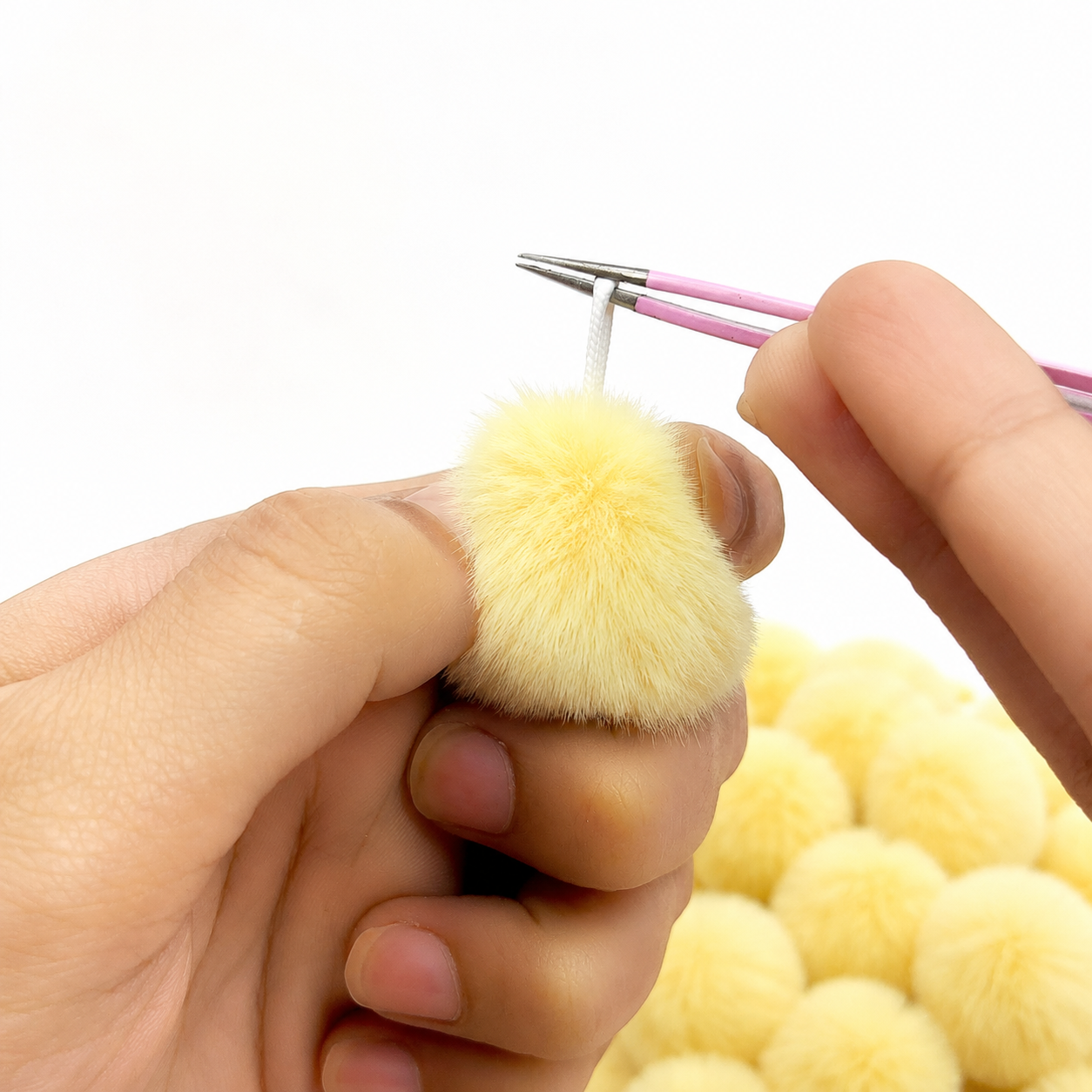 Pale Yellow Pastel Pom Poms With Loop - Medium