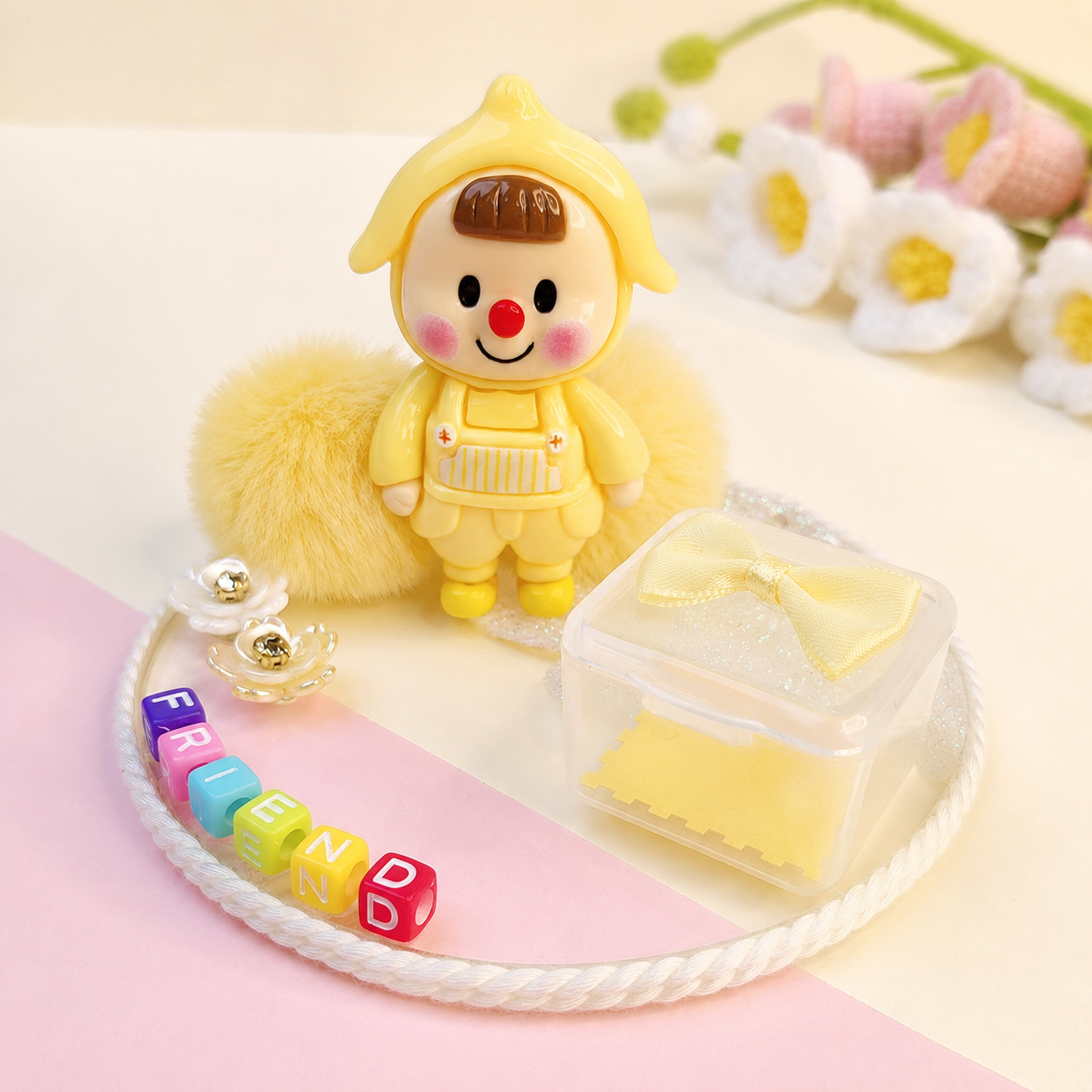 Pale Yellow Pastel Pom Poms With Loop - Medium