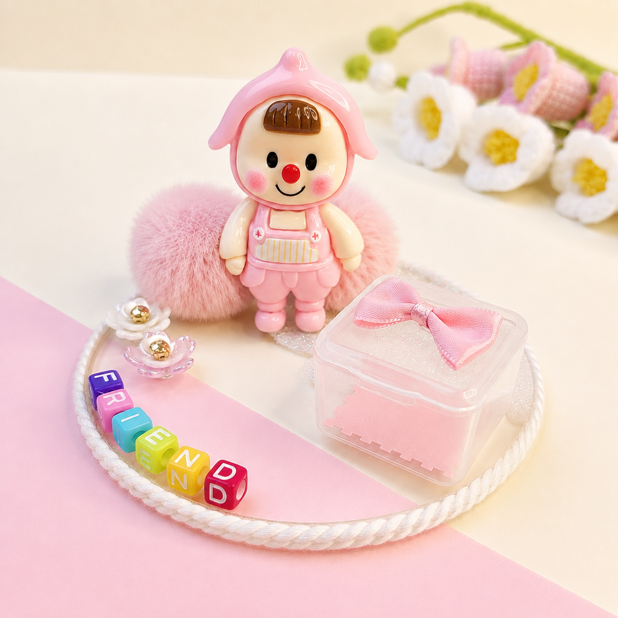 Baby Pink Pastel Pom Poms With Loop - Medium