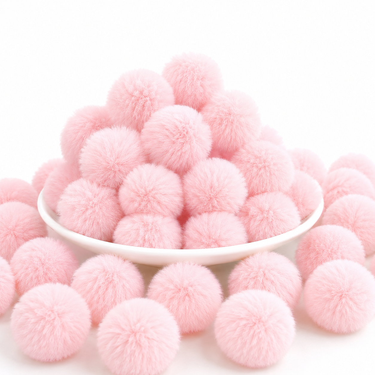 Baby Pink Pastel Pom Poms With Loop - Medium