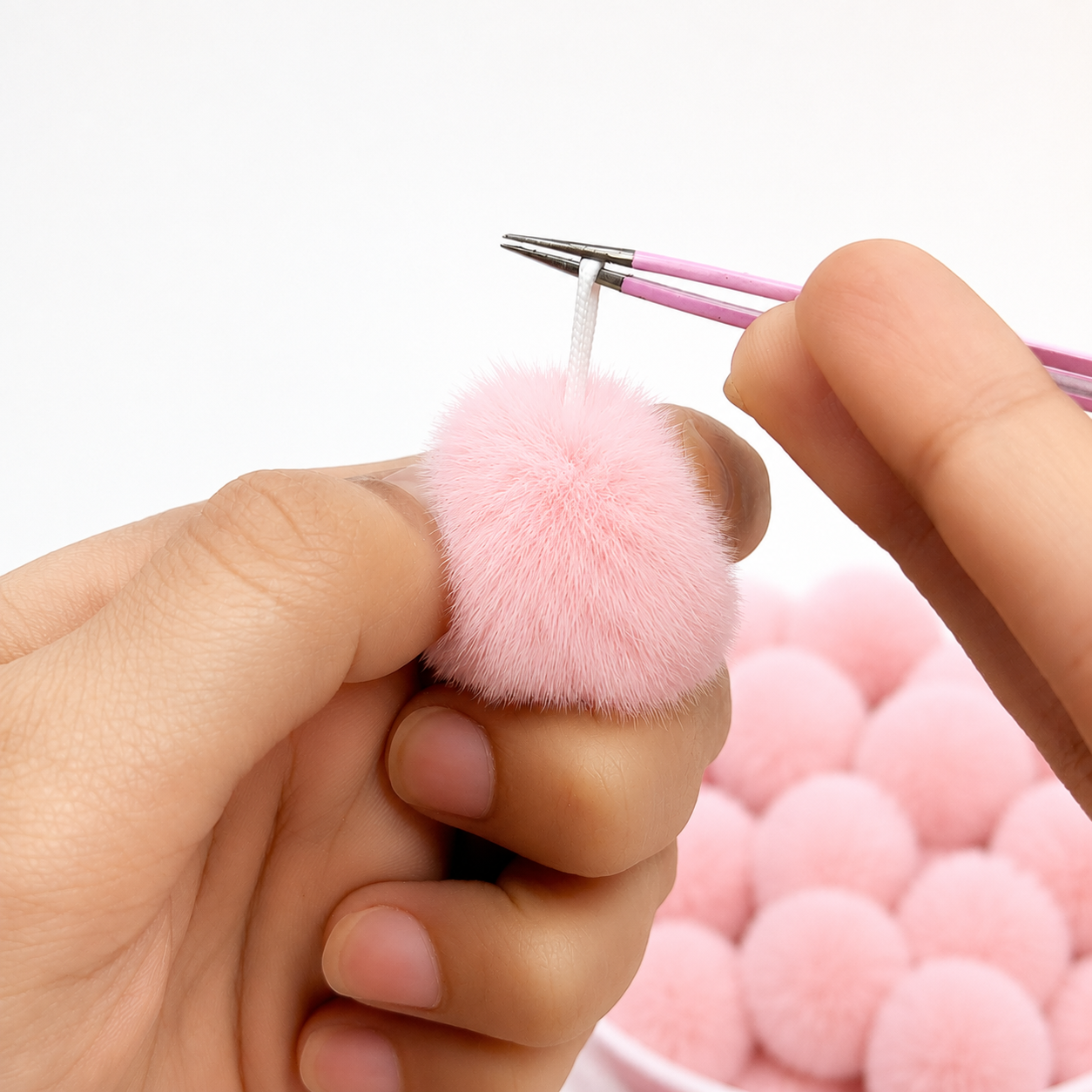 Baby Pink Pastel Pom Poms With Loop - Medium