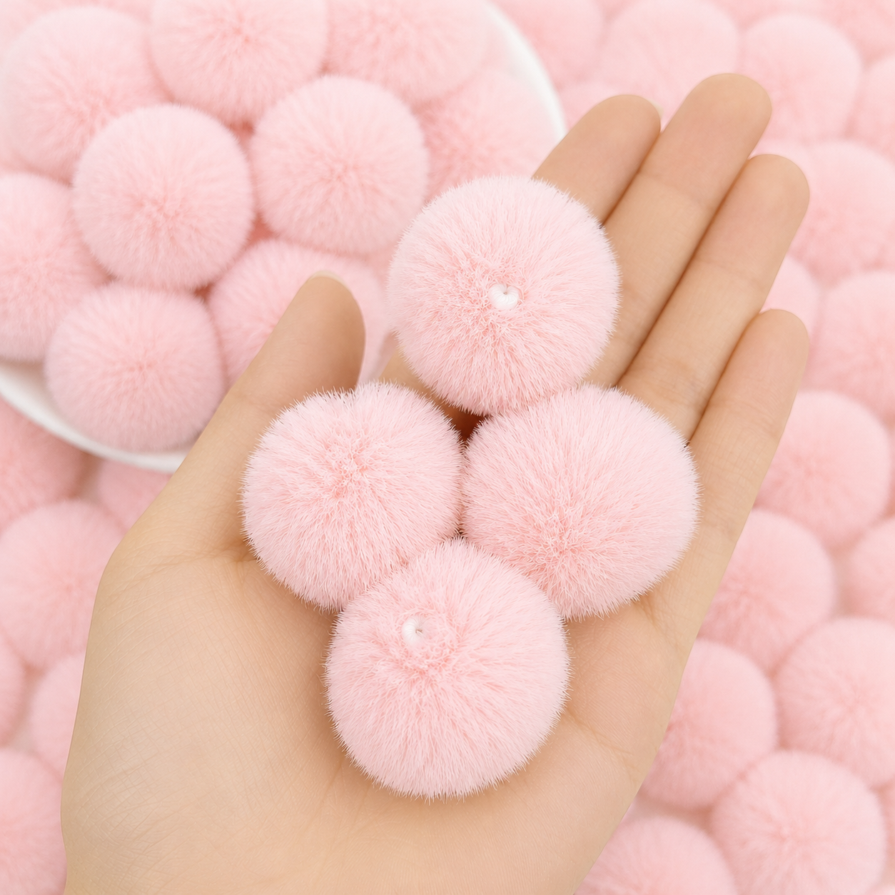 Baby Pink Pastel Pom Poms With Loop - Medium