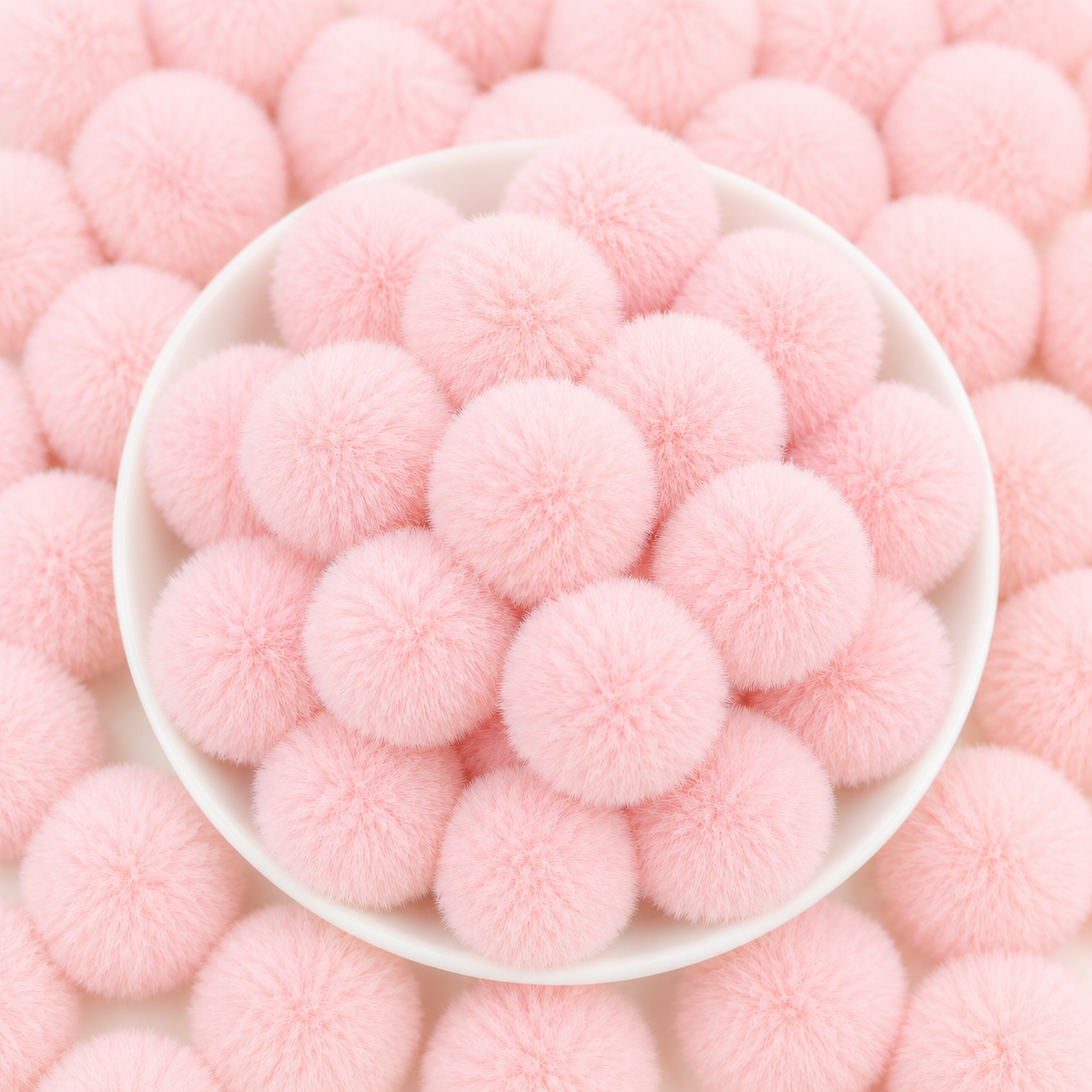 Baby Pink Pastel Pom Poms With Loop - Medium