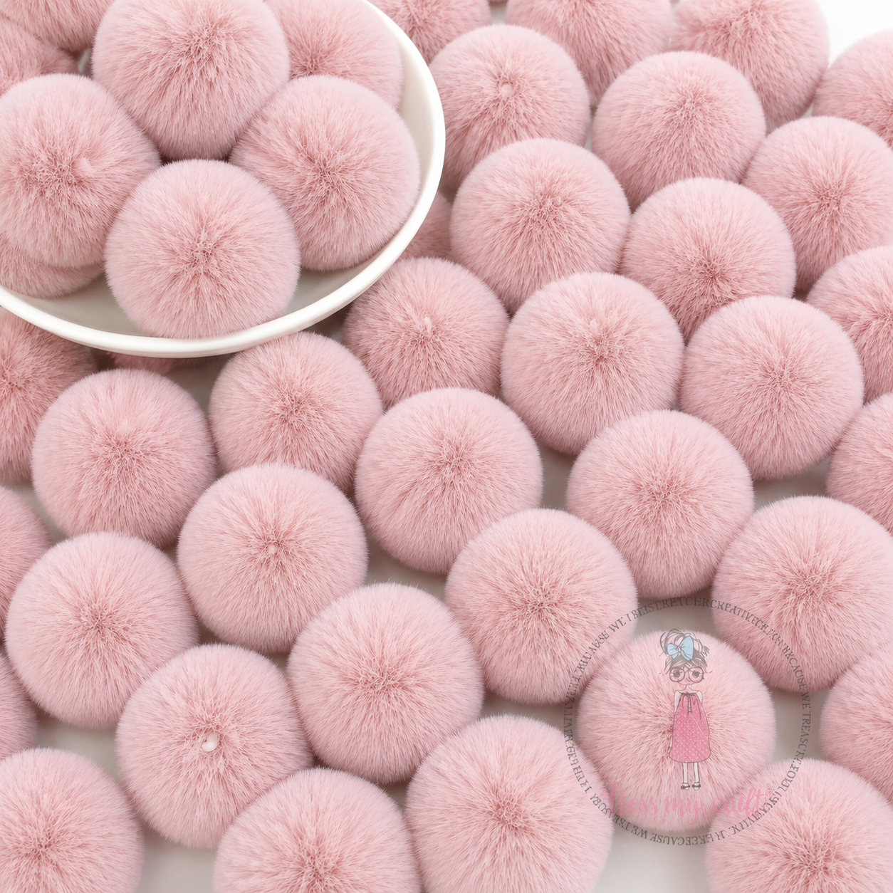 Tea Rose Pastel Pom Poms With Loop - Medium