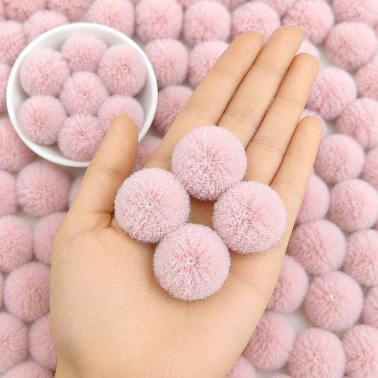Tea Rose Pastel Pom Poms With Loop - Medium