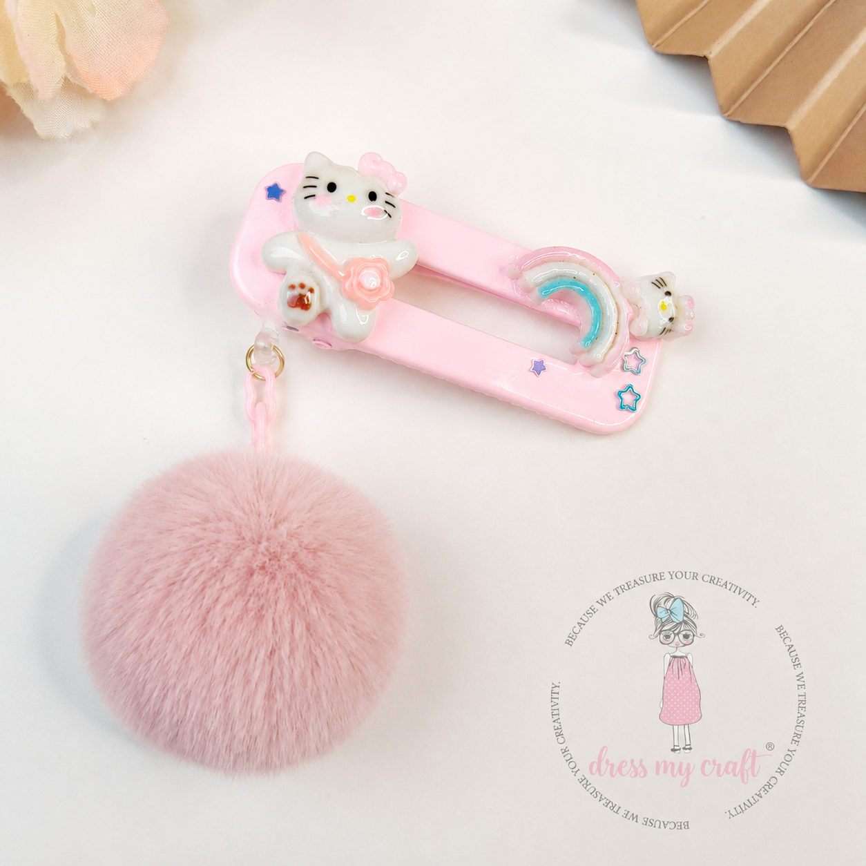 Tea Rose Pastel Pom Poms With Loop - Medium