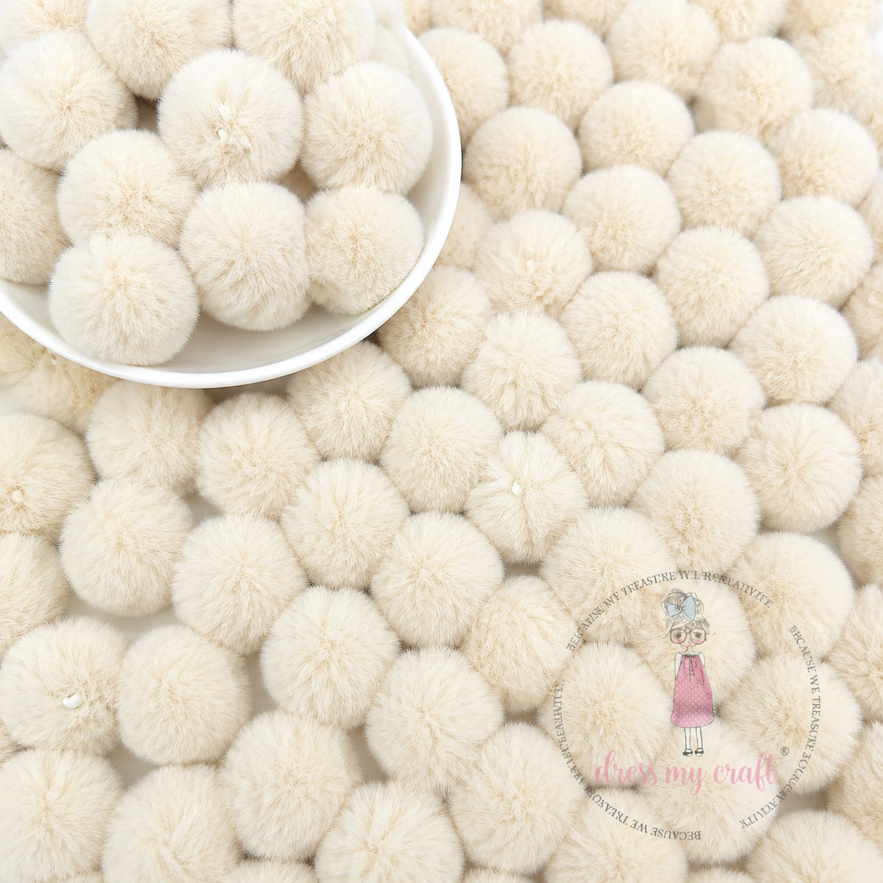 Light Beige Pastel Pom Poms With Loop - Medium