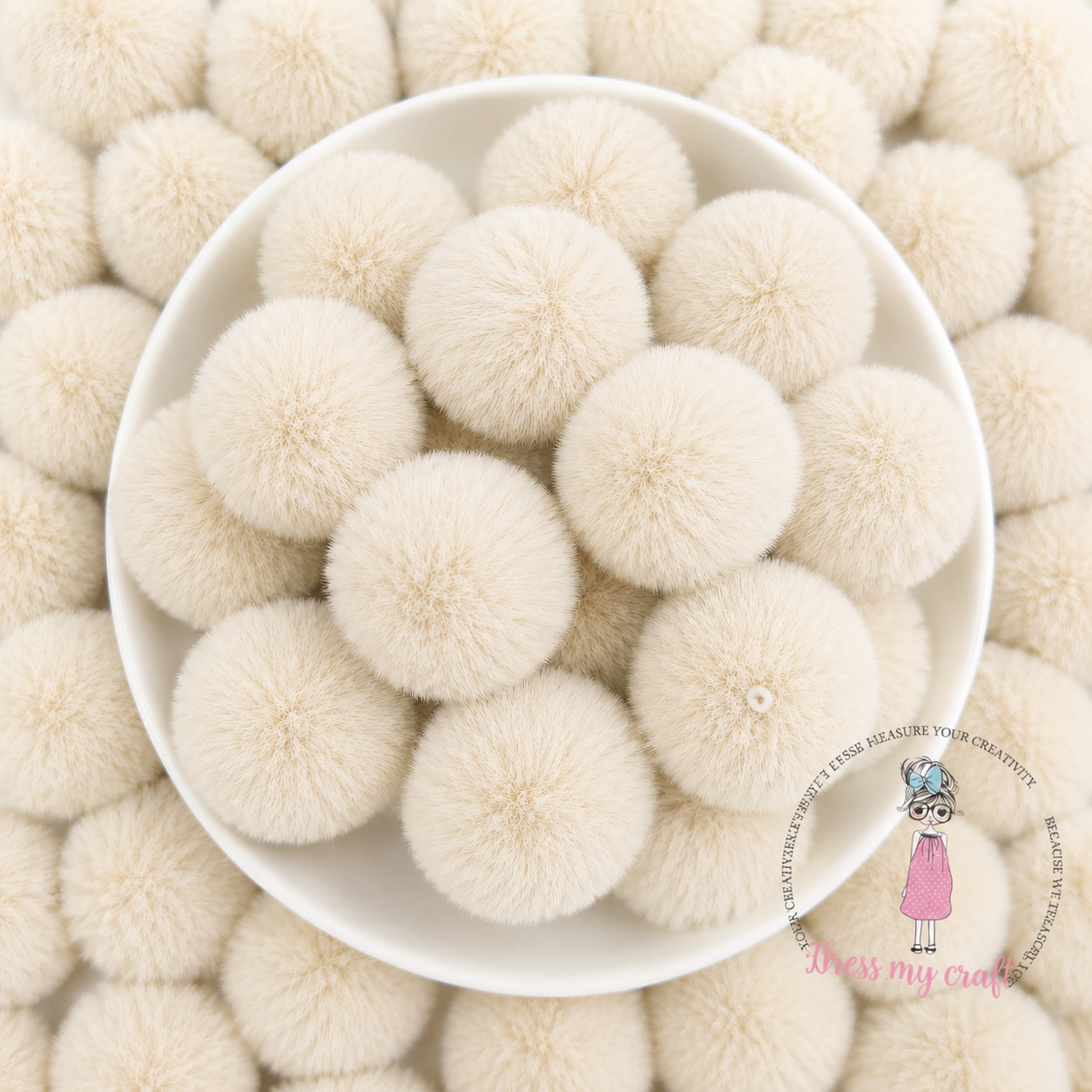 Light Beige Pastel Pom Poms With Loop - Medium
