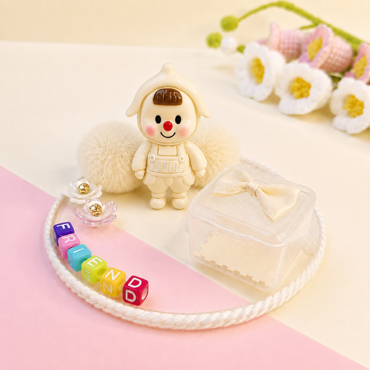 Light Beige Pastel Pom Poms With Loop - Medium