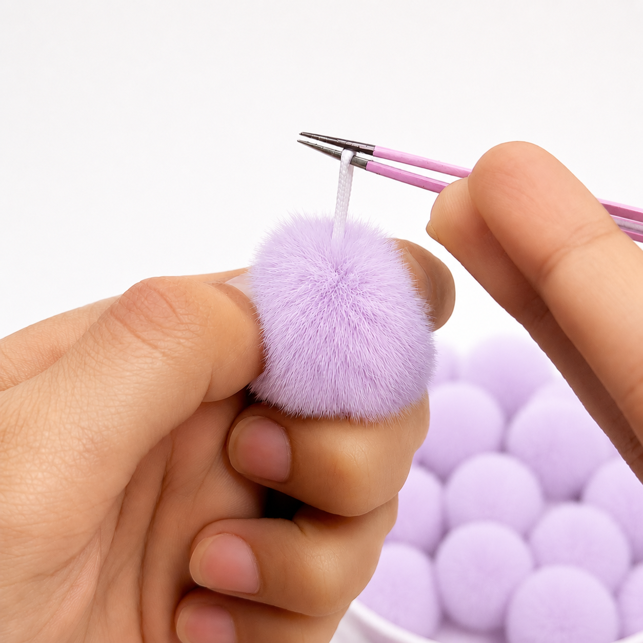 Lavender Pastel Pom Poms With Loop - Medium