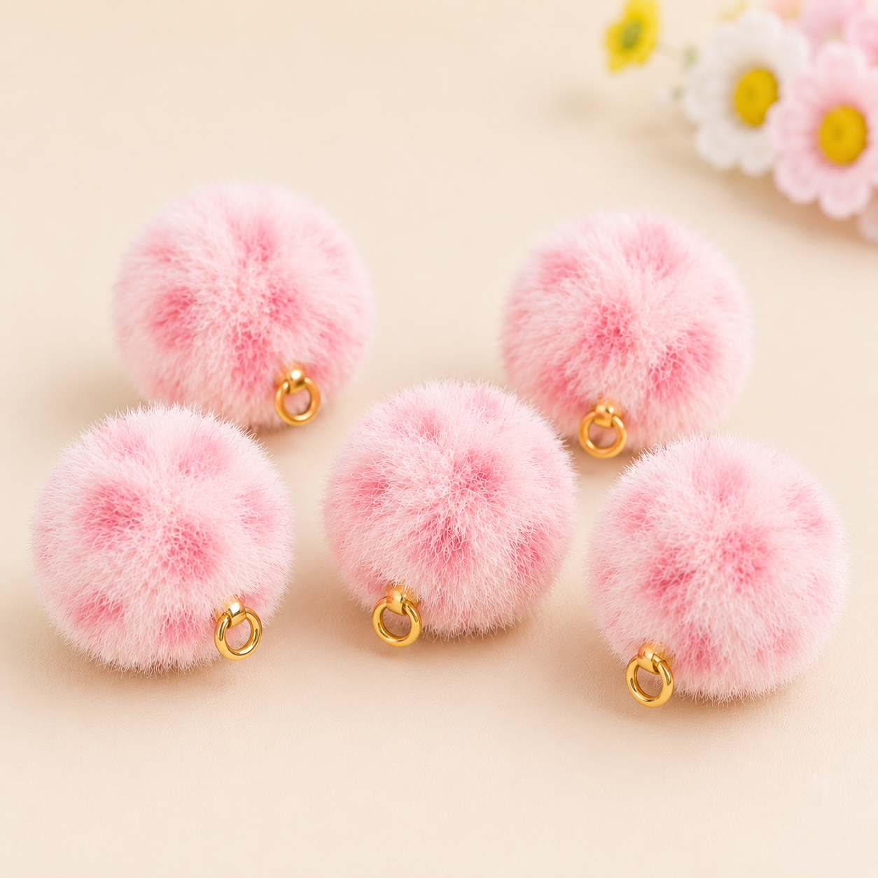Mix Baby Pink Pastel Pom Poms With Loop - Big