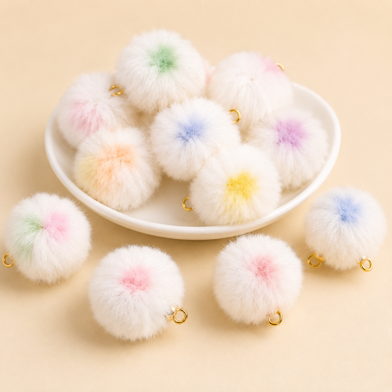 Mix White Pastel Pom Poms With Loop - Big