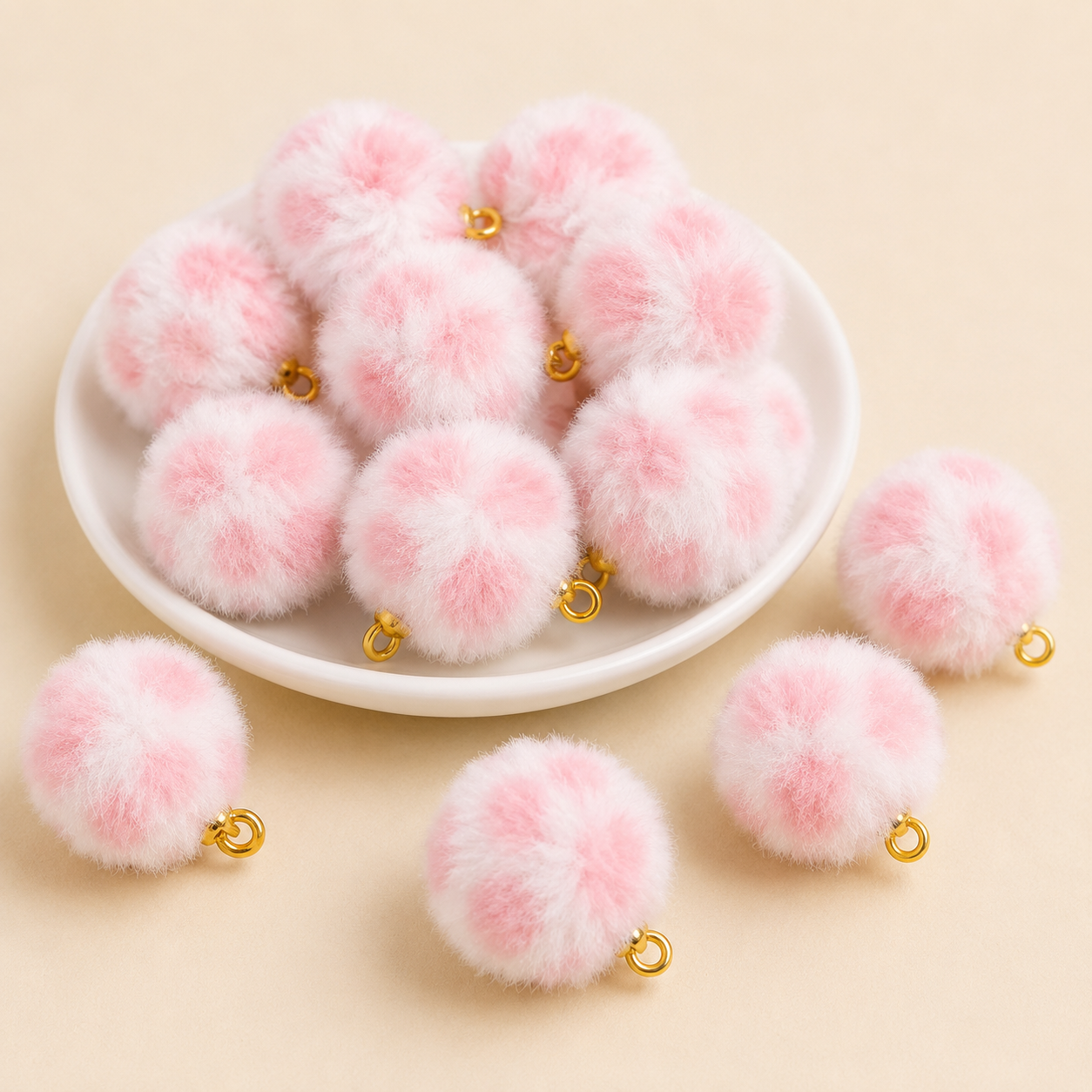 Mix Baby Pink Pastel Pom Poms With Loop - Big