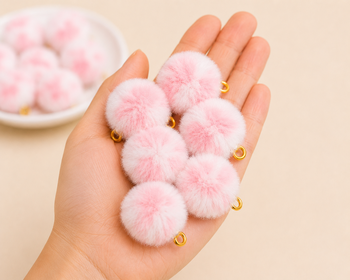 Mix Baby Pink Pastel Pom Poms With Loop - Big