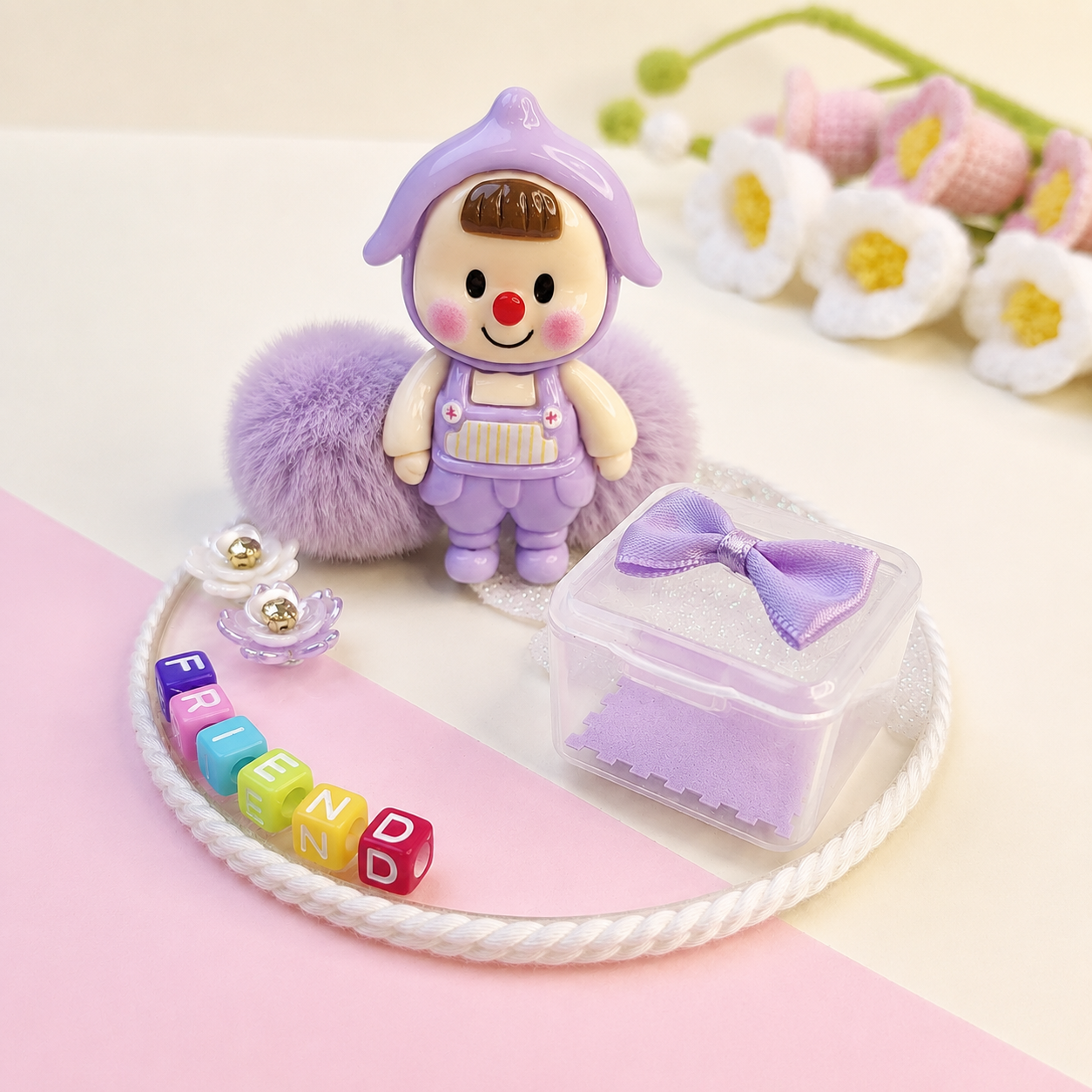 Lavender Pastel Pom Poms With Loop - Medium