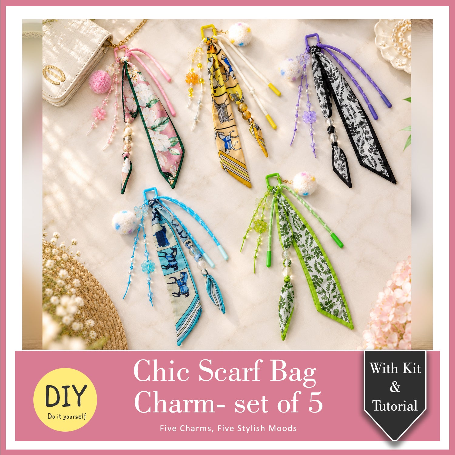 DIY Chic Scarf Bag Charms - Set of 5