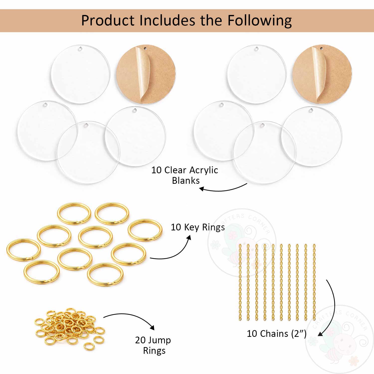 Round Circle Keychain Blanks (With Chain & Rings)