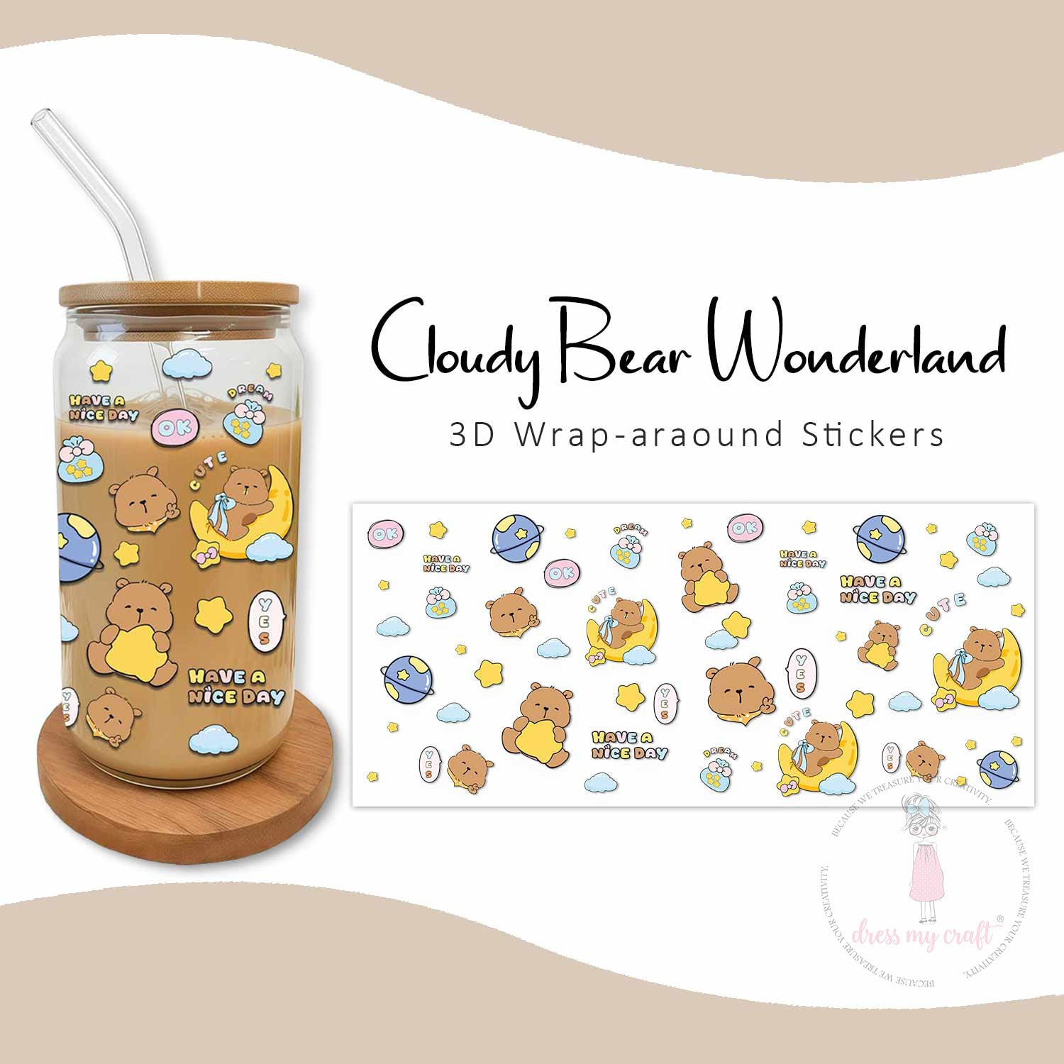 Cloudy Bear Wonderland 3D Wrap-Around Sticker