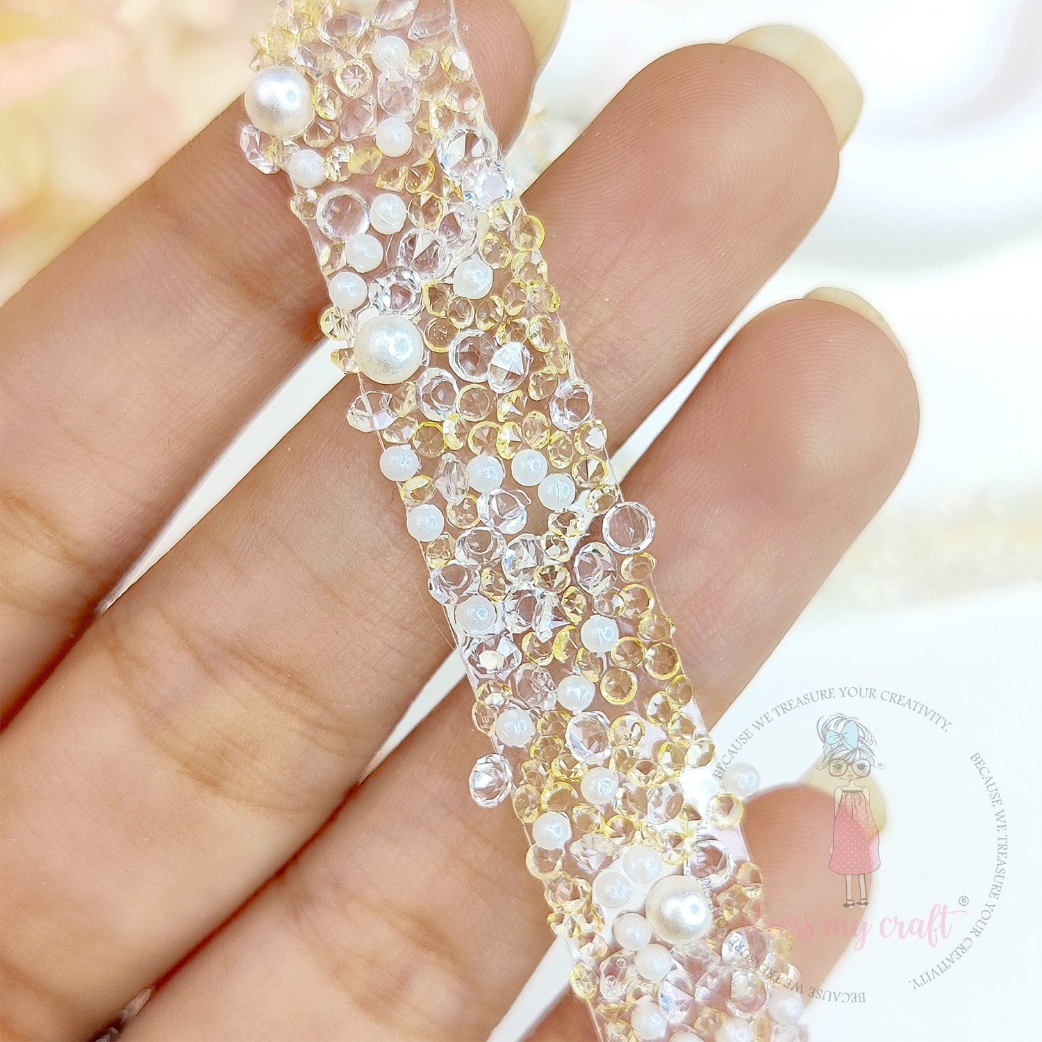 Crystals & Pearls Self Adhesive Tape - Dull Gold