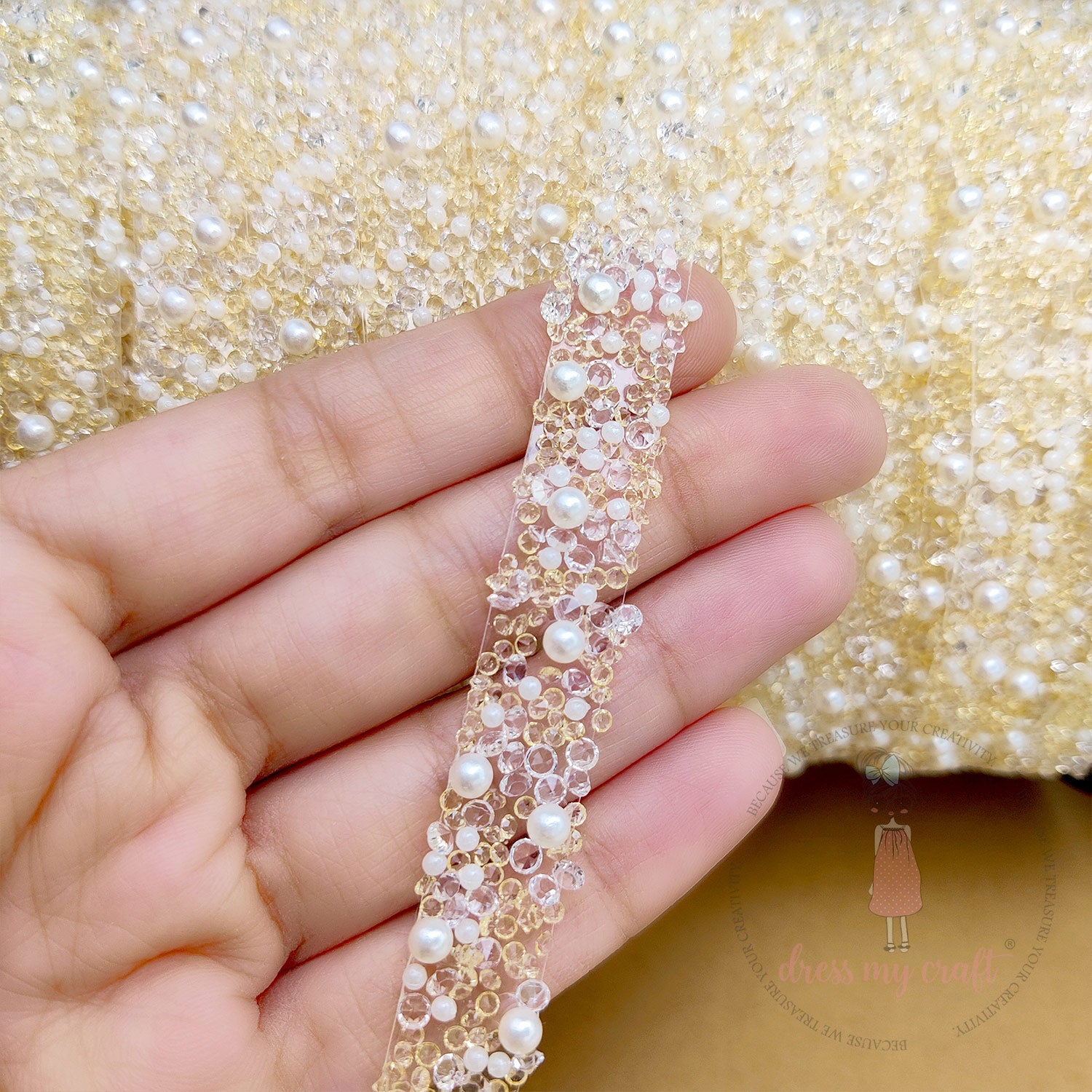Crystals & Pearls Self Adhesive Tape - Dull Gold