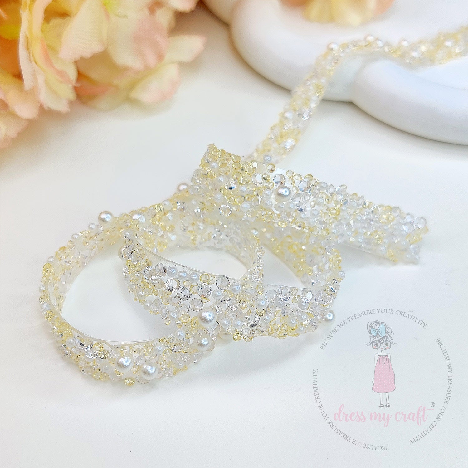 Crystals & Pearls Self Adhesive Tape - Dull Gold