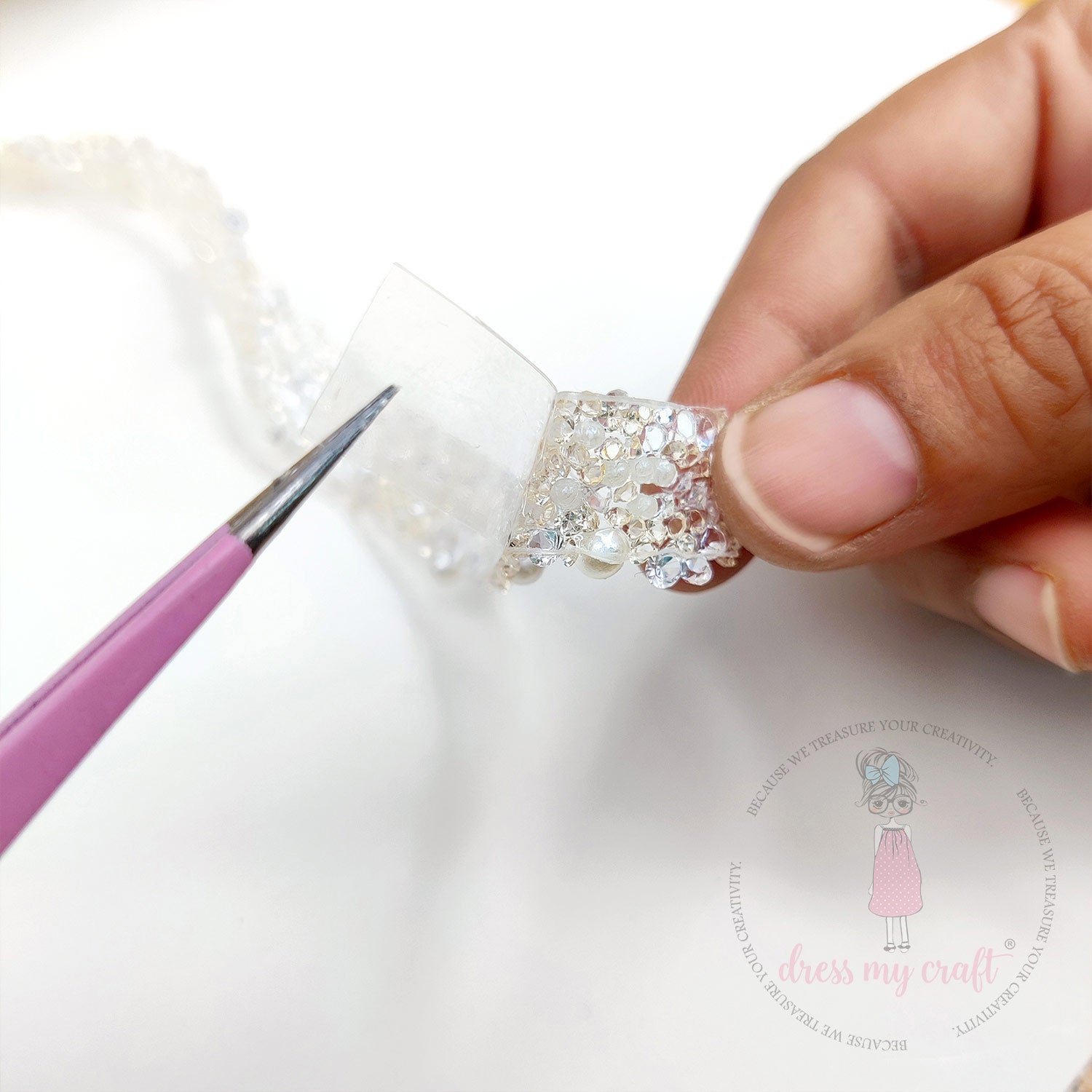 Crystals & Pearls Self Adhesive Tape - Ivory