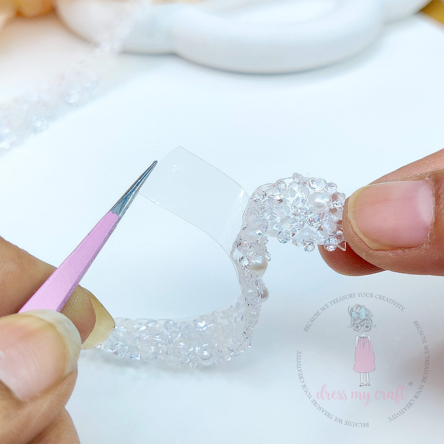 Crystals & Pearls Self Adhesive Tape - White
